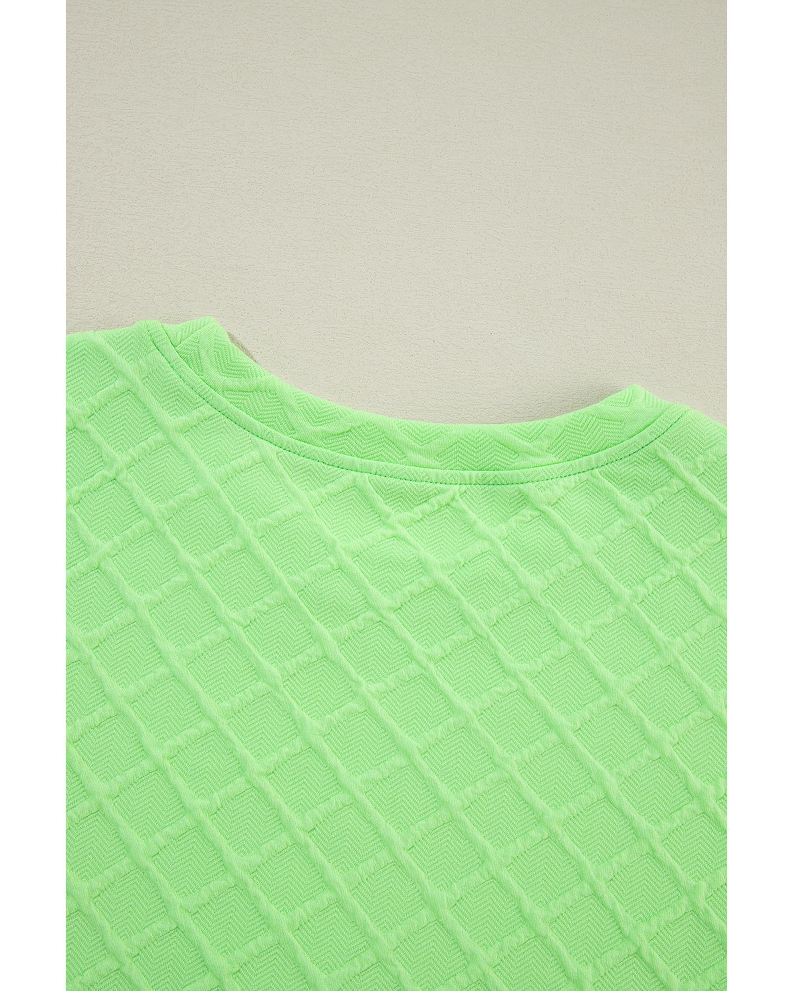Light Green Checkered Textured Tee and Drawstring Shorts - L 5