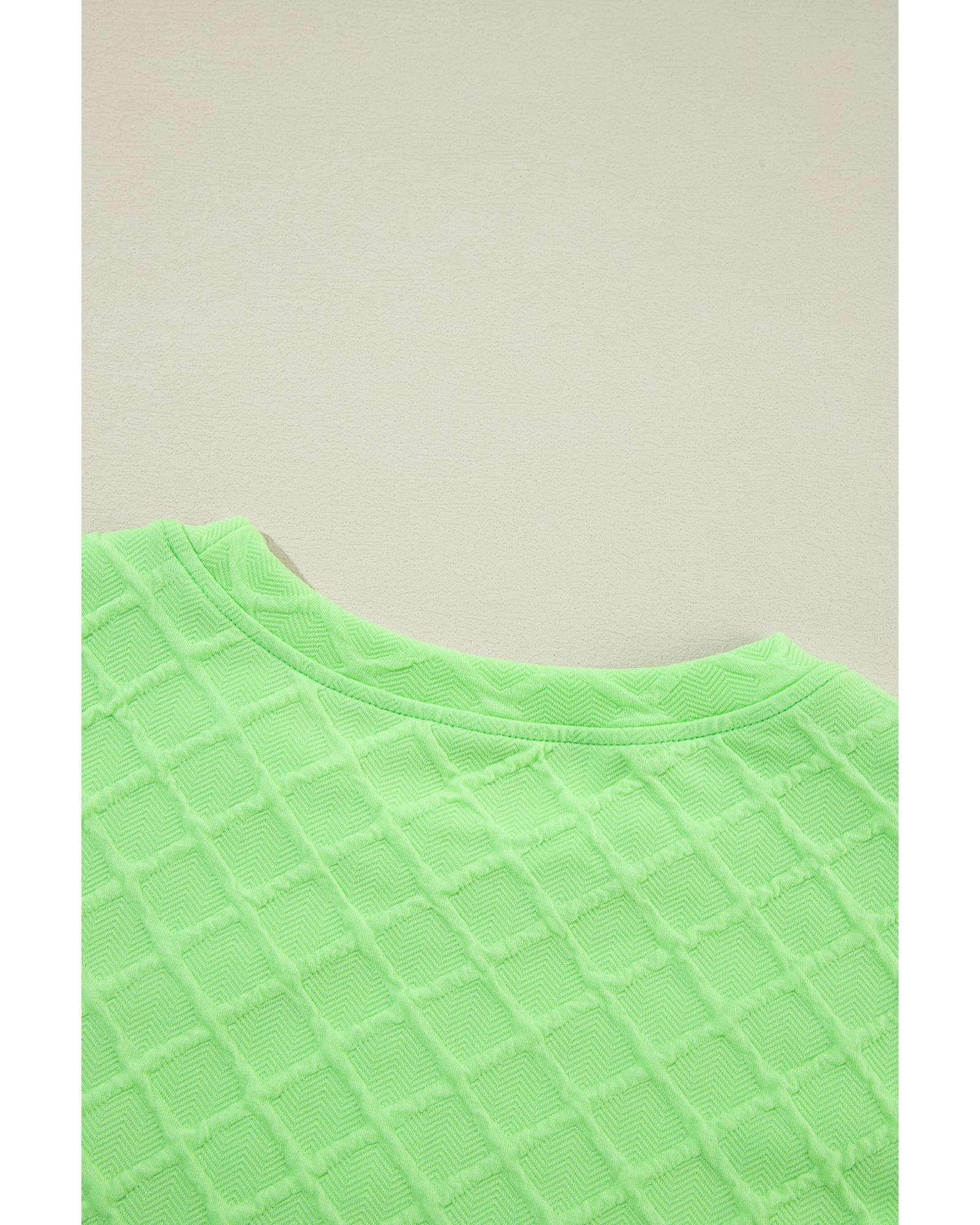 Light Green Checkered Textured Tee and Drawstring Shorts - L 6