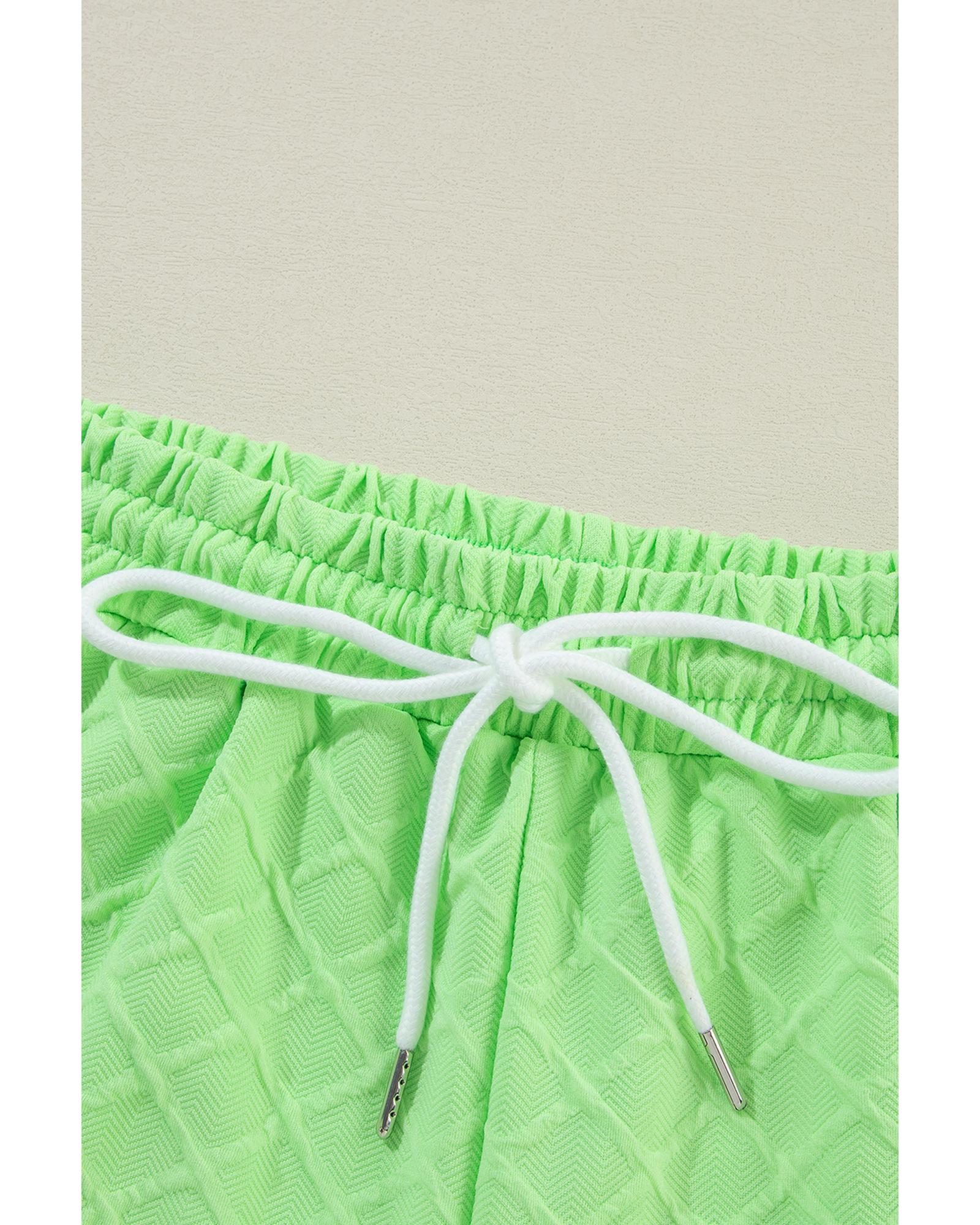 Light Green Checkered Textured Tee and Drawstring Shorts - L 7