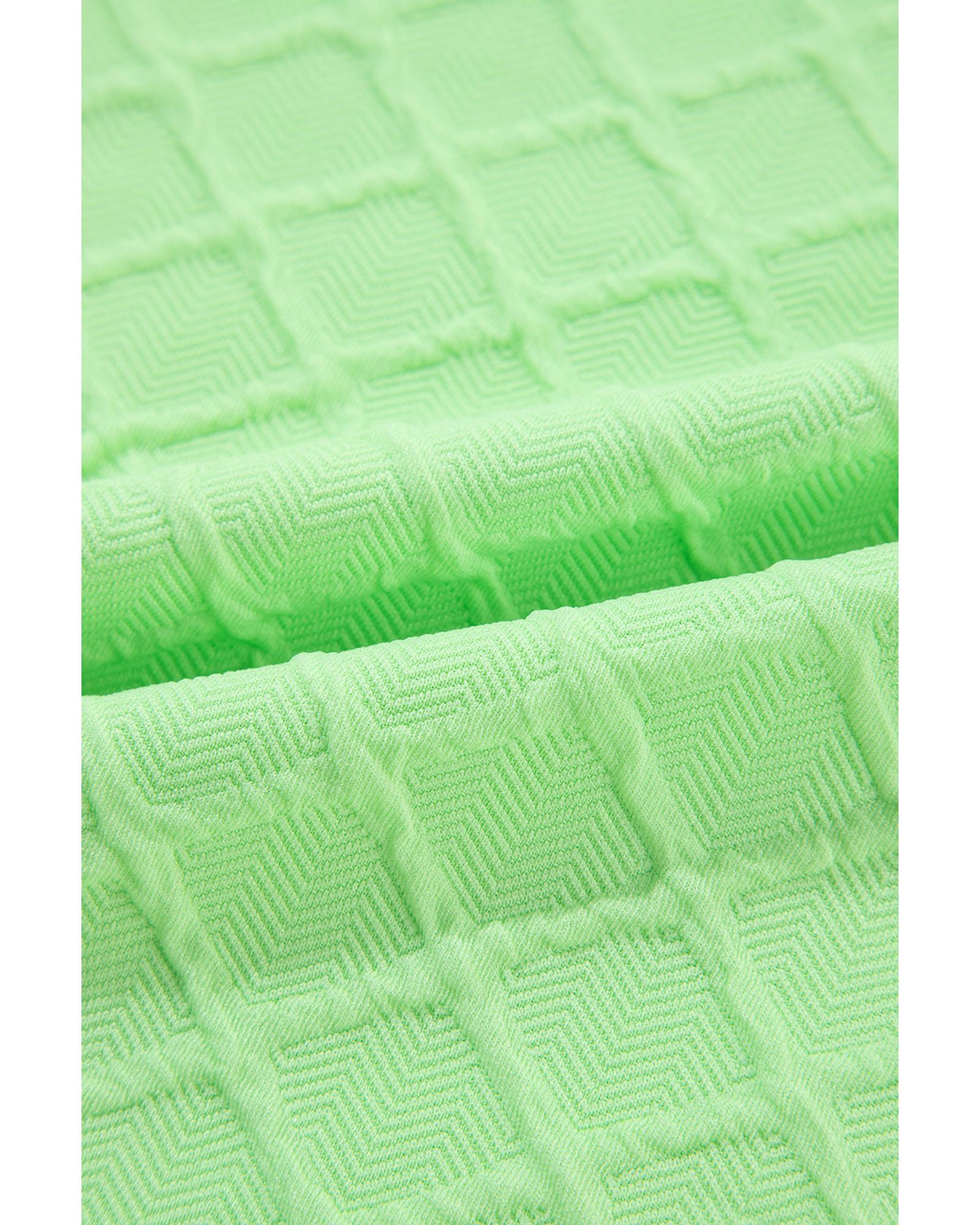 Light Green Checkered Textured Tee and Drawstring Shorts - L 8