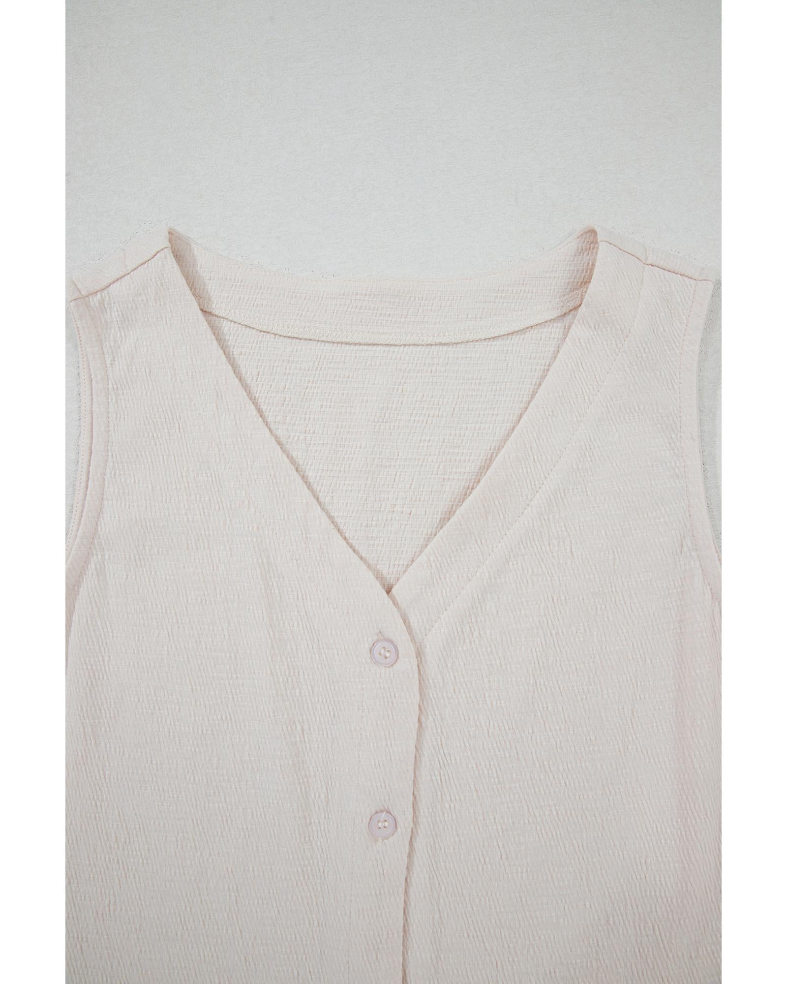 Apricot Buttoned V Neck Tank Top and Wide Leg Pants Casual Outfit - L 6