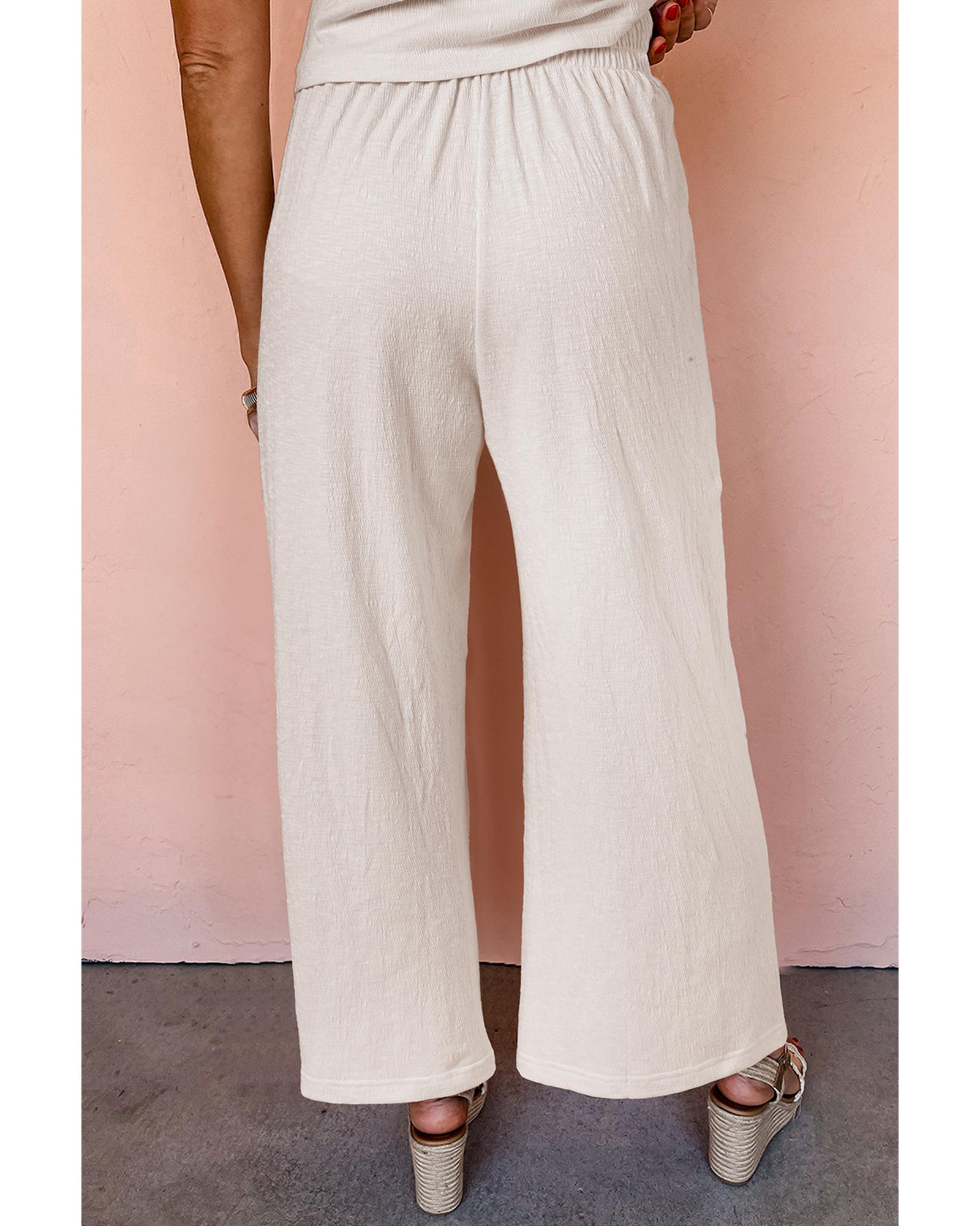 Apricot Buttoned V Neck Tank Top and Wide Leg Pants Casual Outfit - XL 3