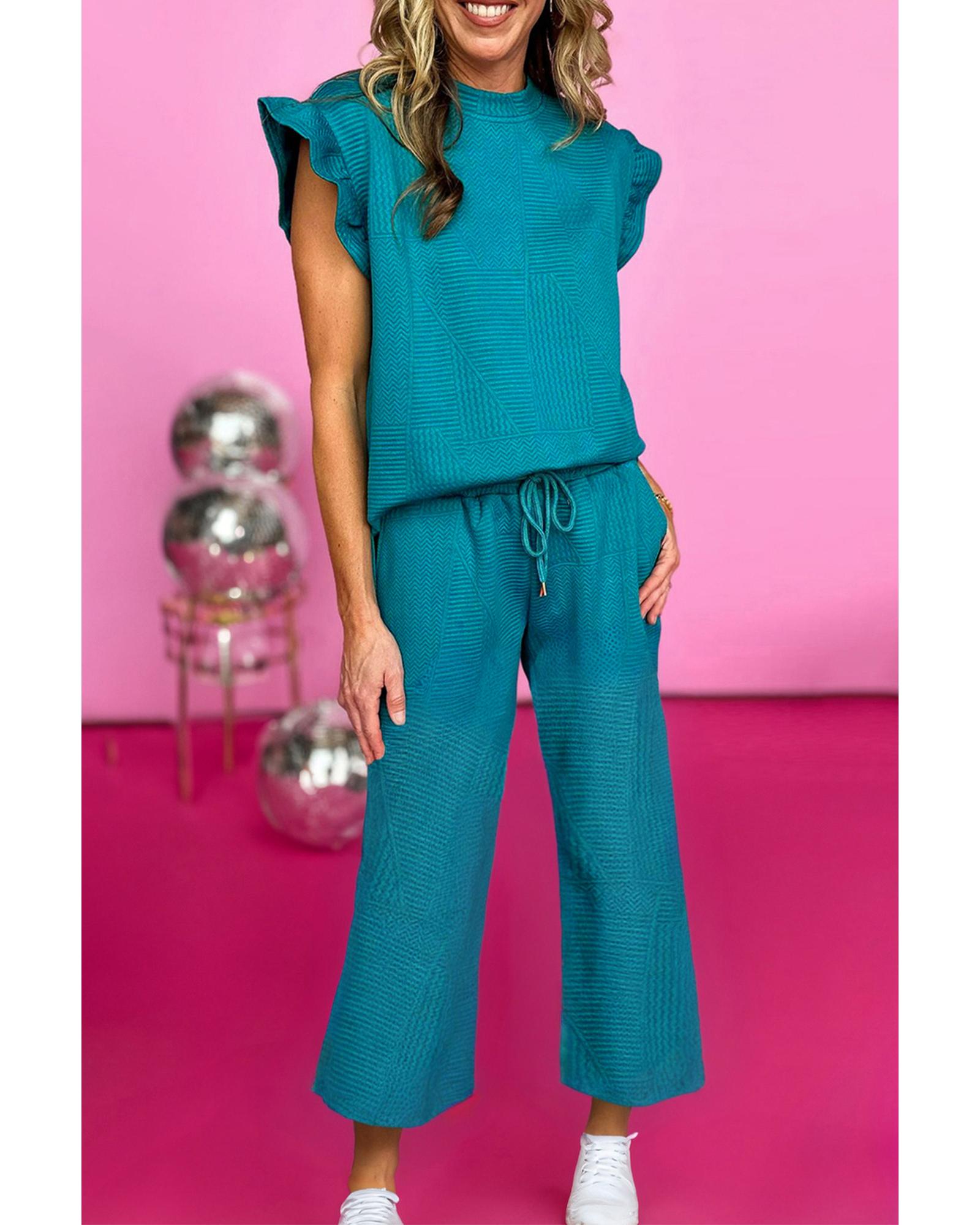 Skobeloff Ruffled Sleeve Summer Top and Cropped Loose Pants Set - XL 3