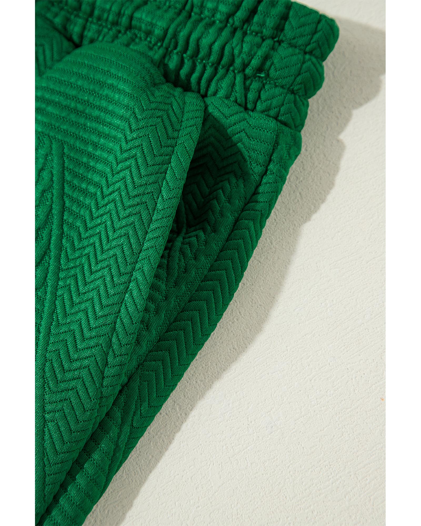 Dark Green Ruffled Sleeve Summer Top and Cropped Loose Pants Set - L 5