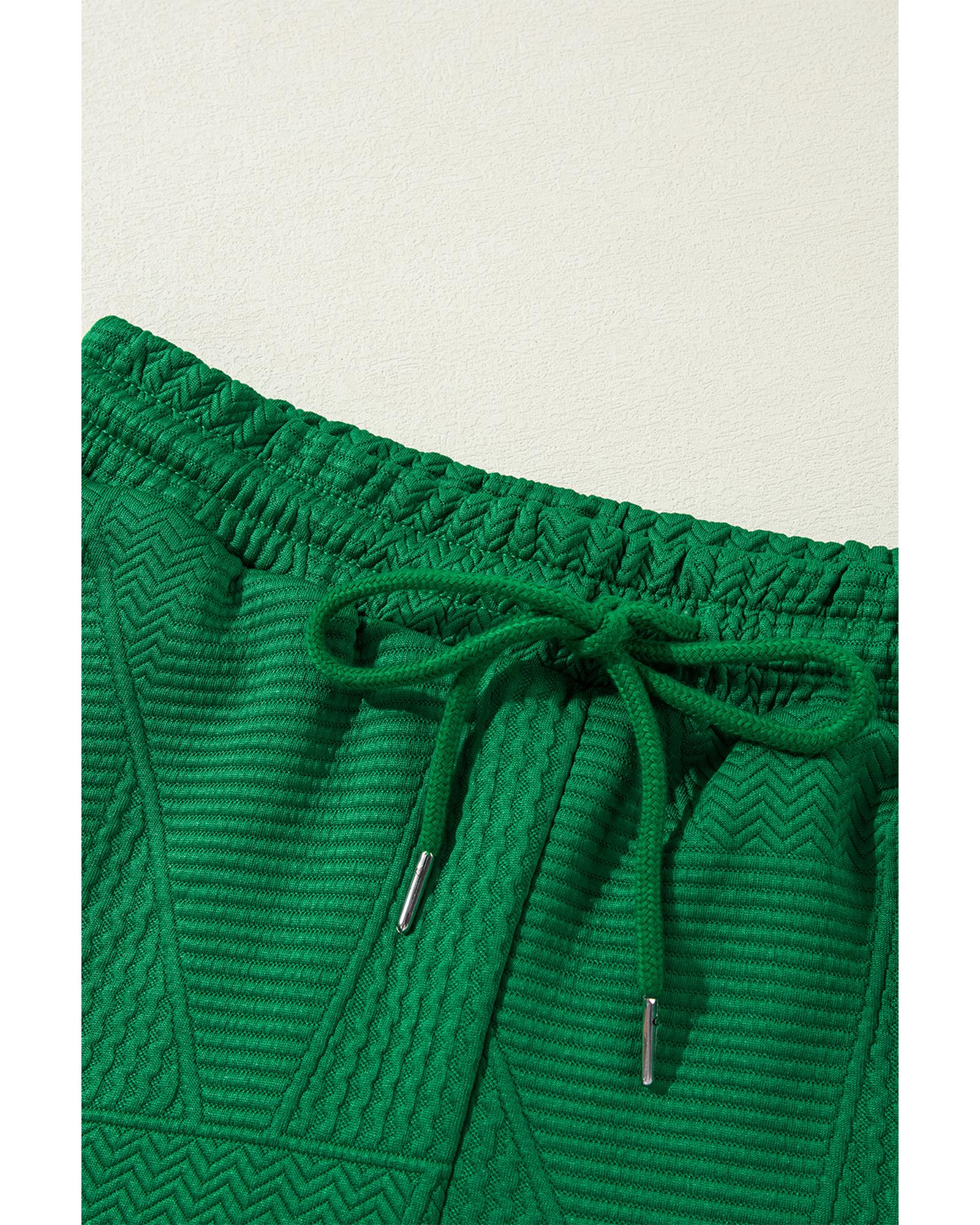Dark Green Ruffled Sleeve Summer Top and Cropped Loose Pants Set - L 6