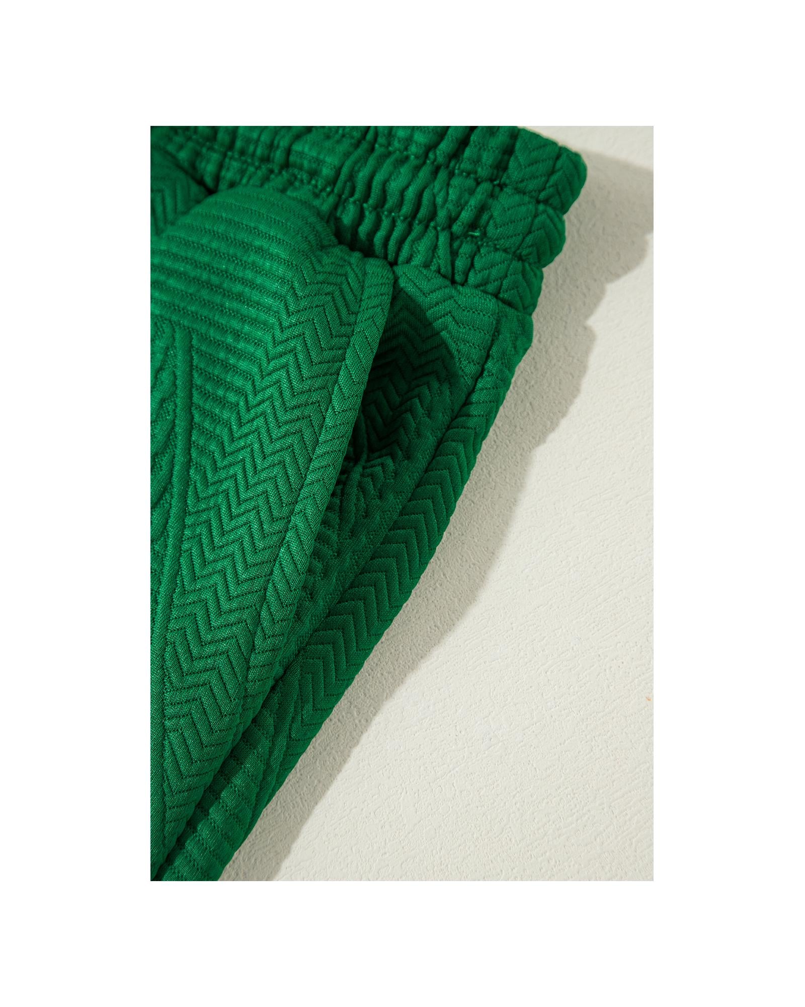 Dark Green Ruffled Sleeve Summer Top and Cropped Loose Pants Set - XL 5
