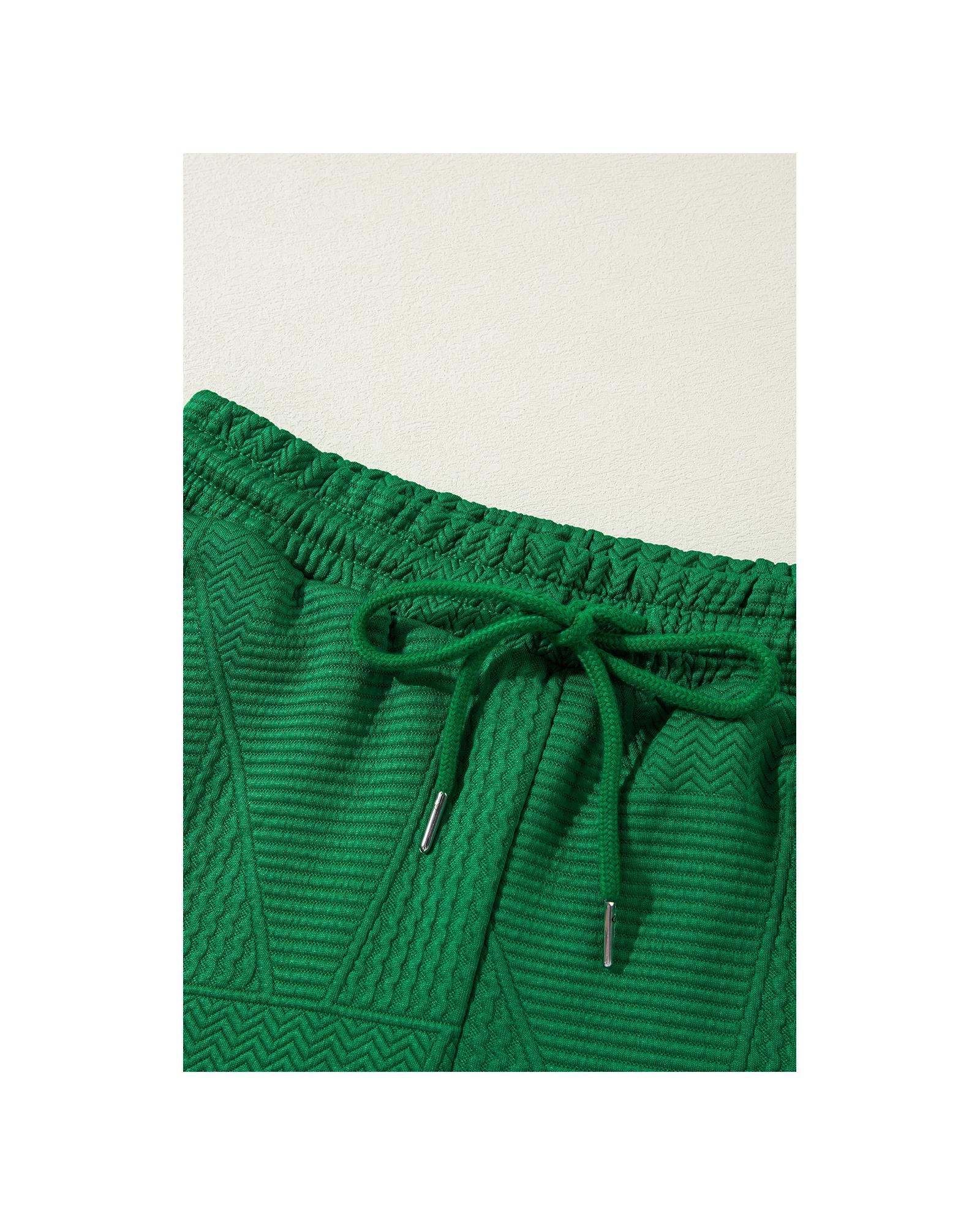 Dark Green Ruffled Sleeve Summer Top and Cropped Loose Pants Set - XL 6