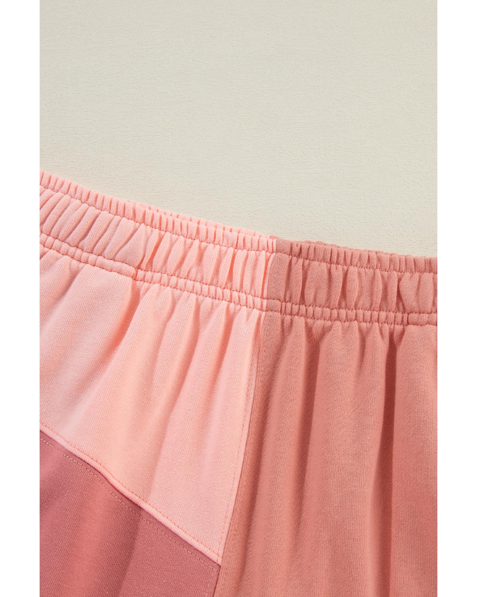 Peach Blossom Colorblock Patchwork Long Sleeve Shorts Outfit - L 5