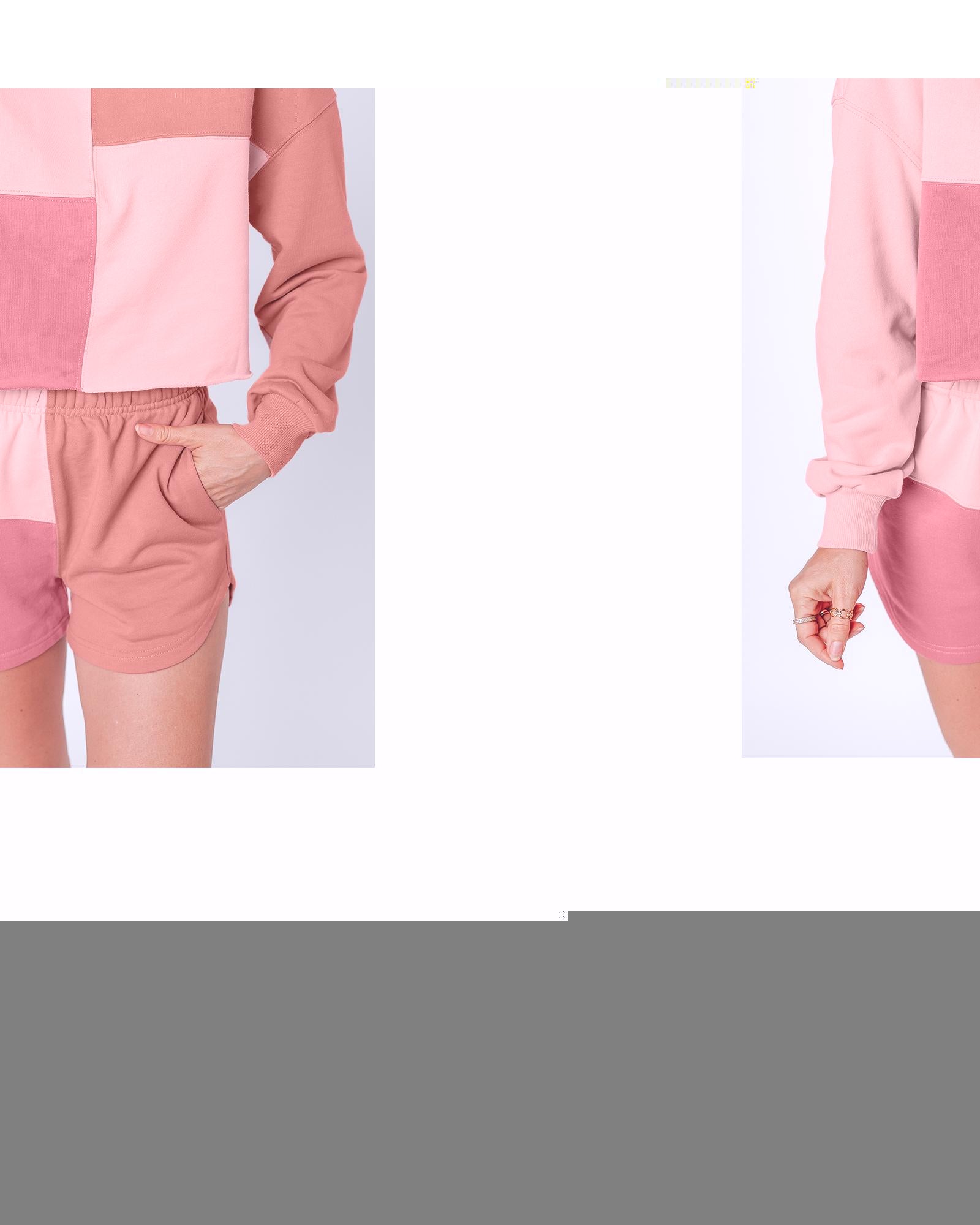 Peach Blossom Colorblock Patchwork Long Sleeve Shorts Outfit - M 7