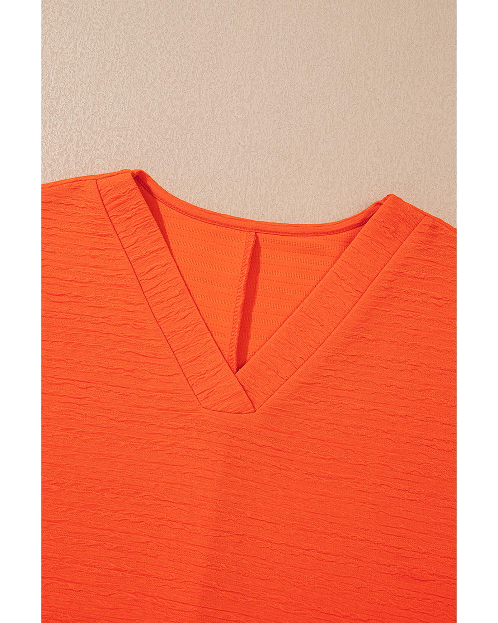 Orange Textured V Neck T Shirt and Shorts Set - XL 7