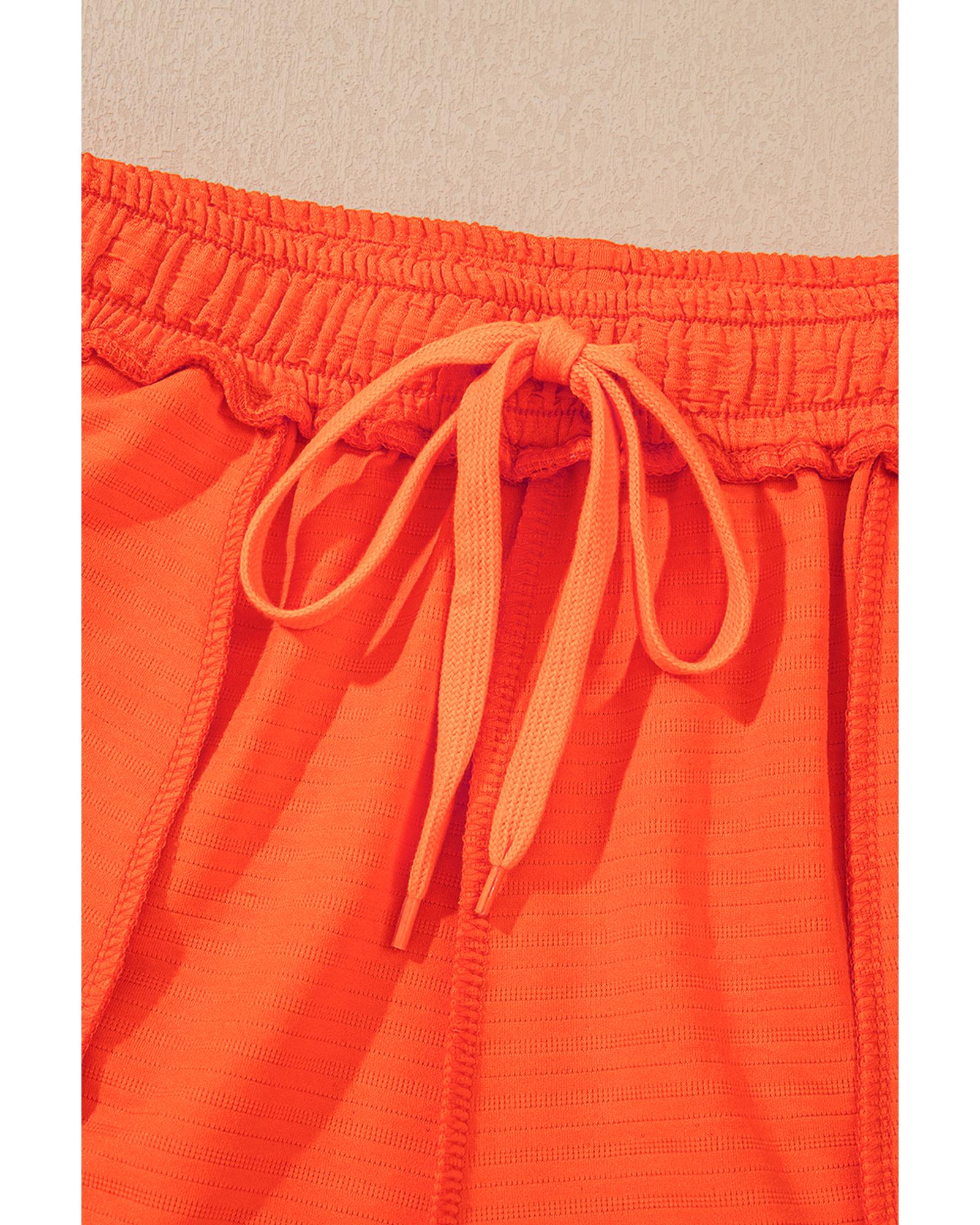 Orange Textured V Neck T Shirt and Shorts Set - XL 8