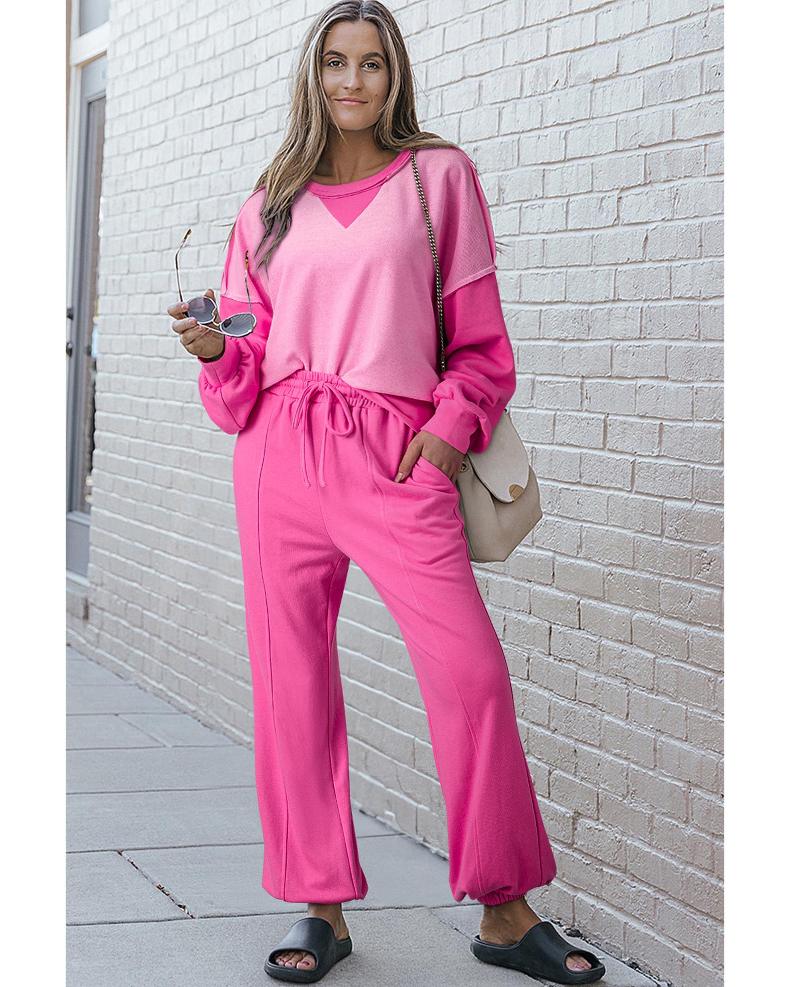 Bonbon Contrast Patchwork Pullover and Drawstring Joggers Set - M 5