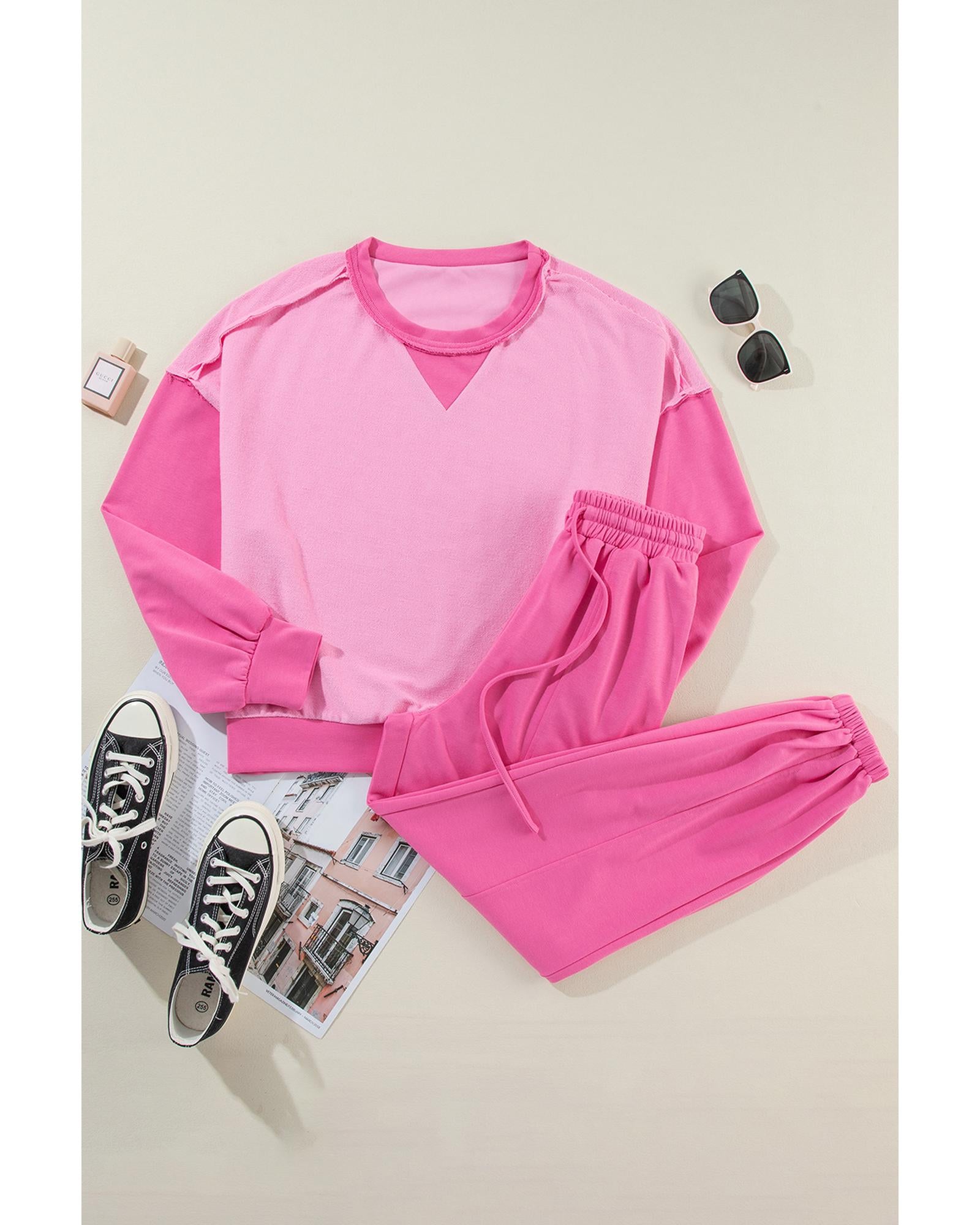 Bonbon Contrast Patchwork Pullover and Drawstring Joggers Set - XL 3