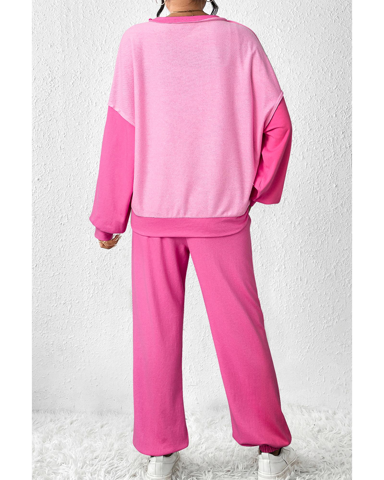 Bonbon Contrast Patchwork Pullover and Drawstring Joggers Set - XL 4