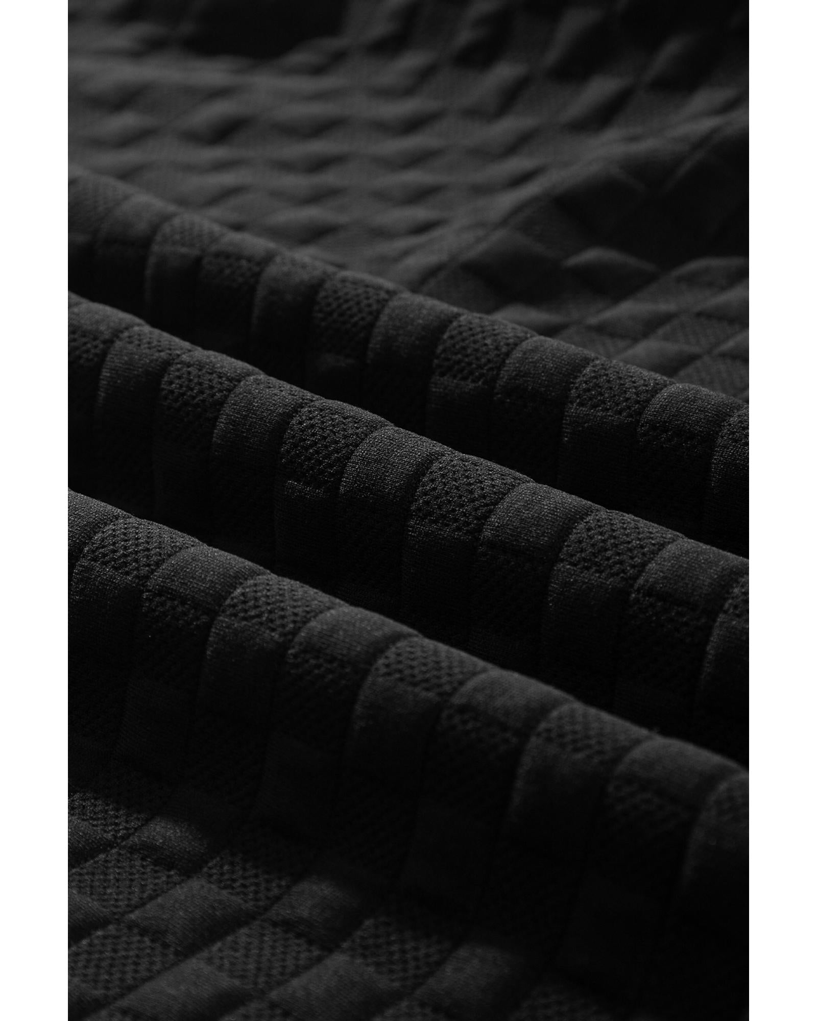 Color black Checkered Textured Split Pullover Top and Pants Set - S 6