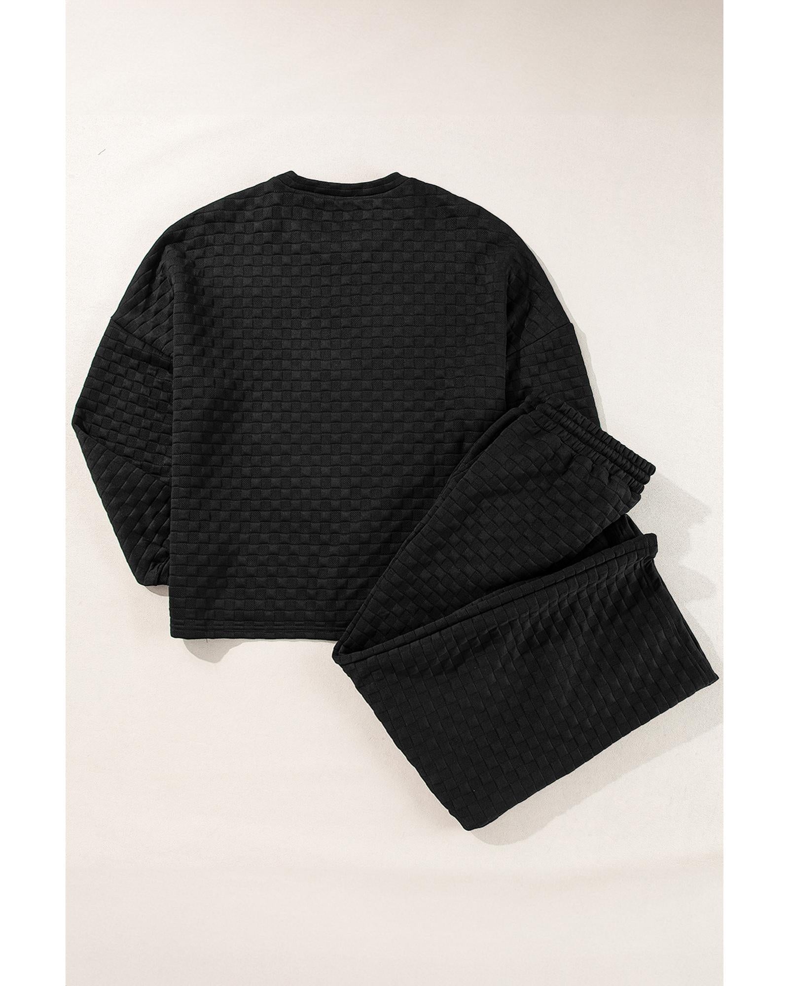 Color black Checkered Textured Split Pullover Top and Pants Set - XL 5