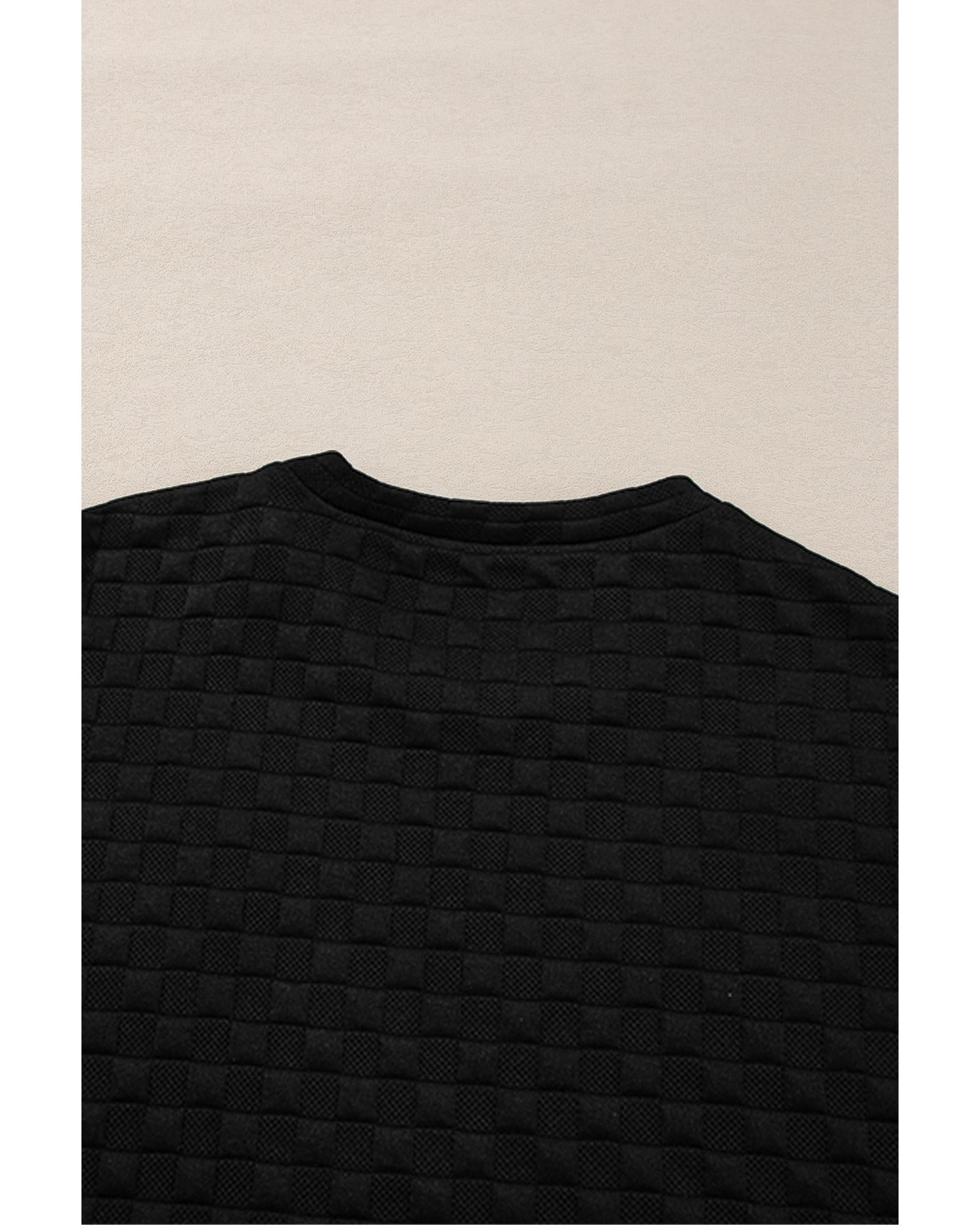 Color black Checkered Textured Split Pullover Top and Pants Set - XL 7