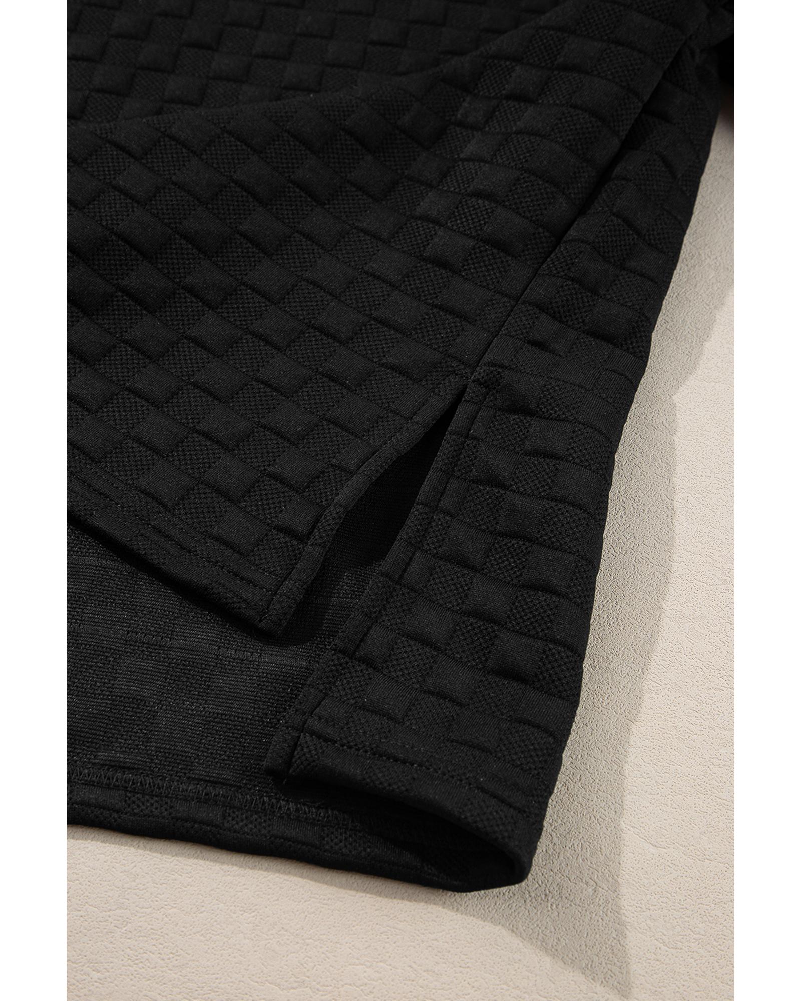 Color black Checkered Textured Split Pullover Top and Pants Set - XL 8