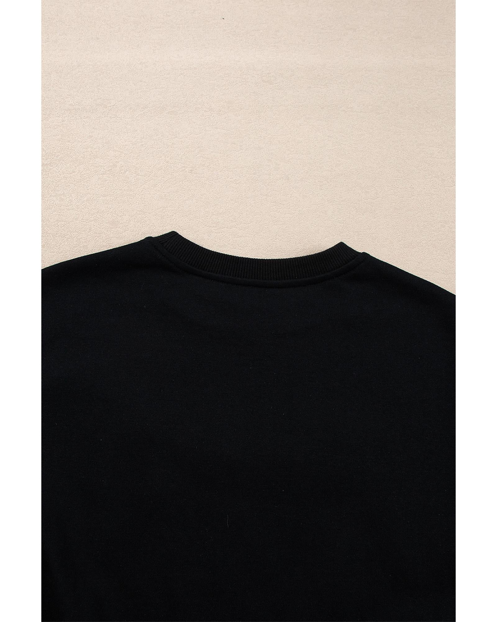 Black Sequin Merry Graphic Pullover and Shorts Outfit - L 6