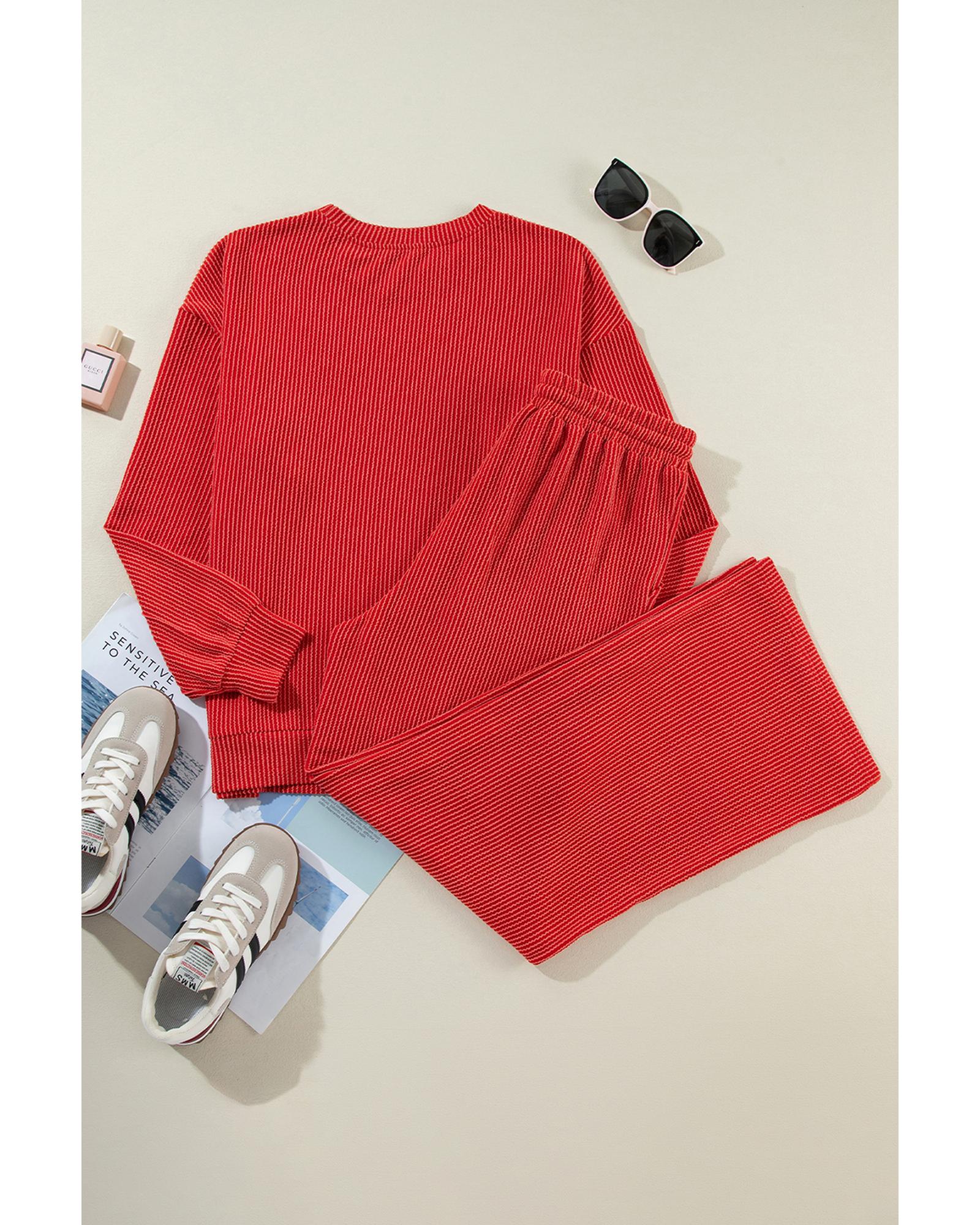 Fiery Red JOLLY Corded Long Sleeve Top and Pockets Pants Set - XL 6