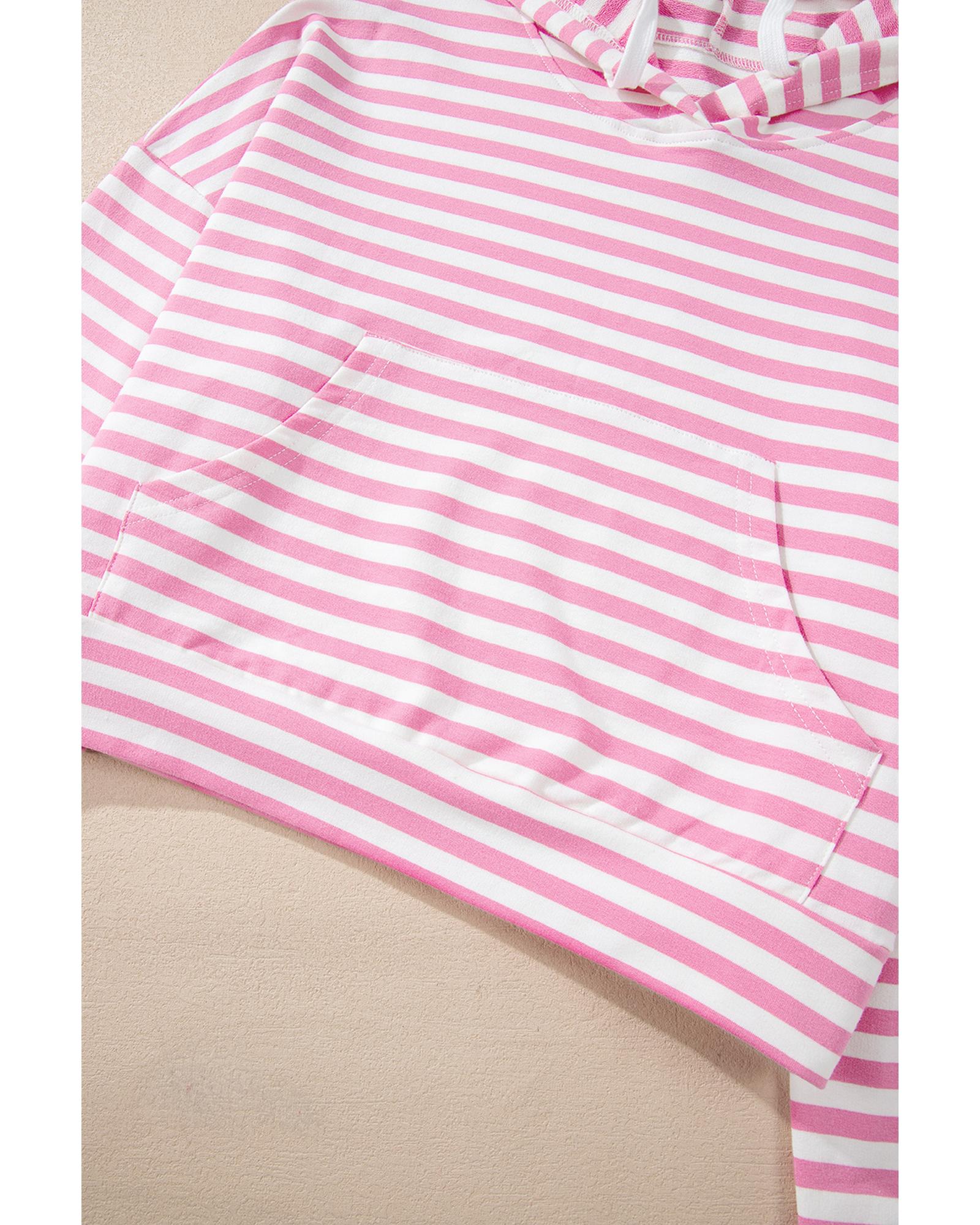 Pink Stripe Kangaroo Pocket Hoodie and Wide Leg Shorts Set - L 8
