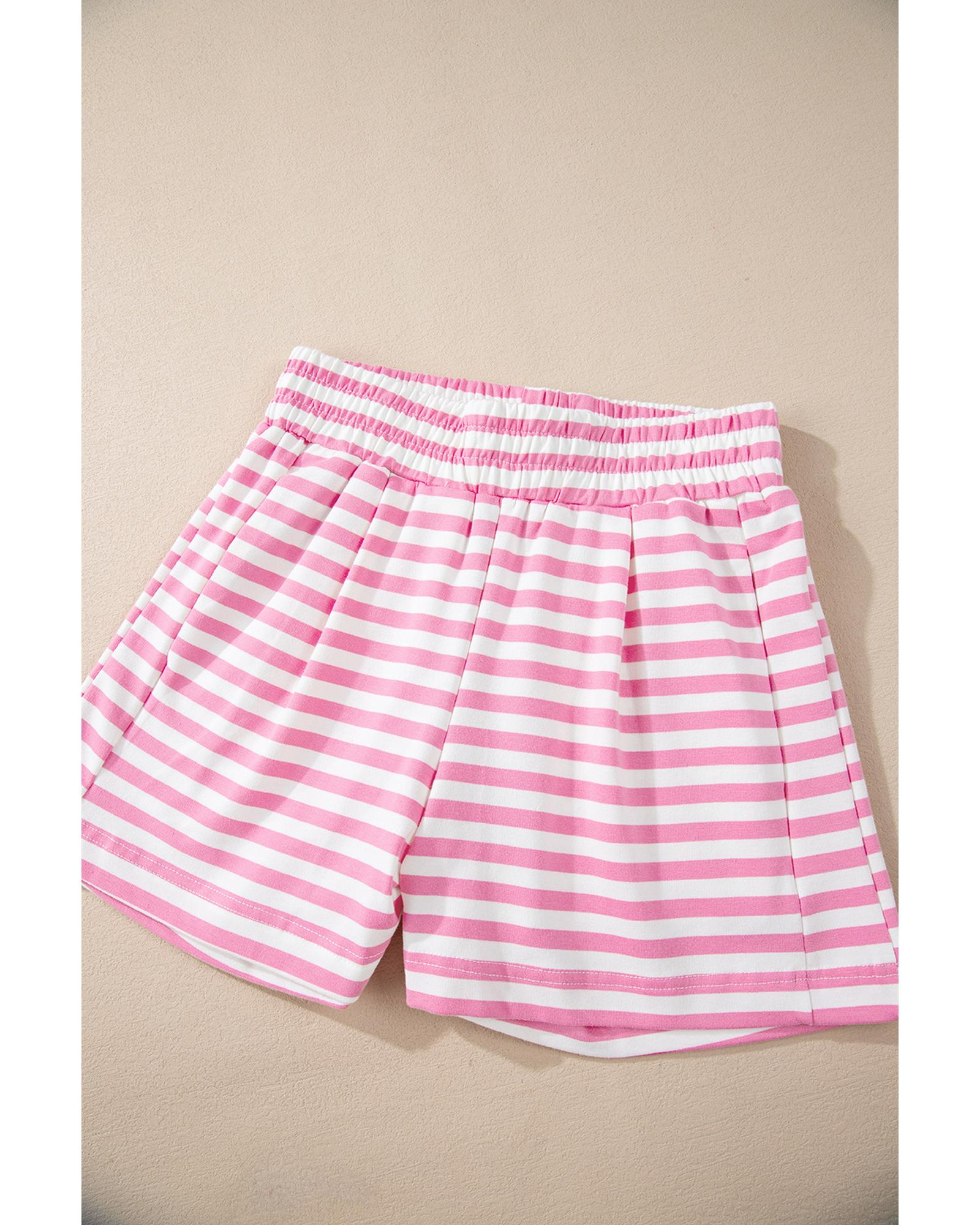 Pink Stripe Kangaroo Pocket Hoodie and Wide Leg Shorts Set - XL 5