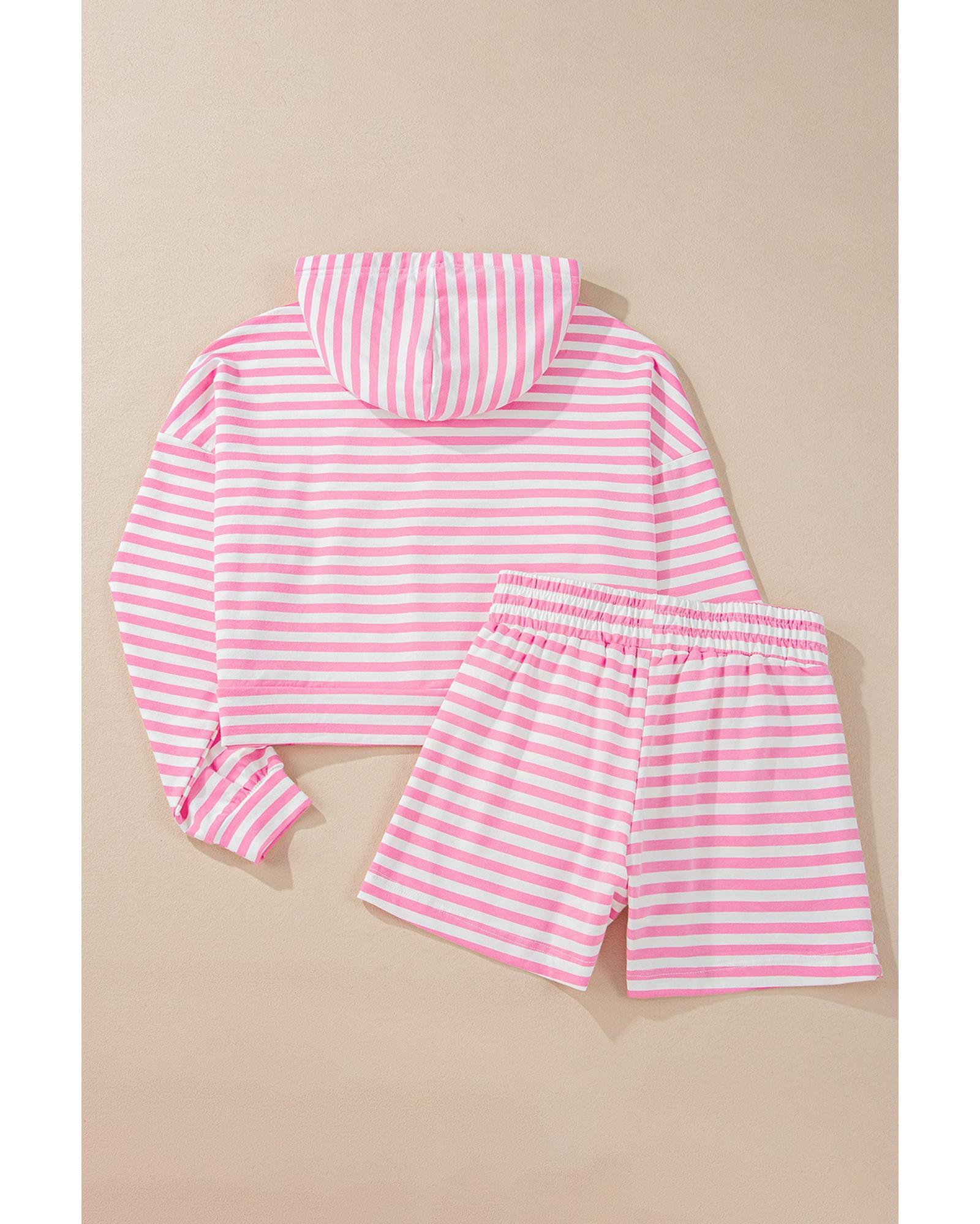 Pink Stripe Kangaroo Pocket Hoodie and Wide Leg Shorts Set - XL 7