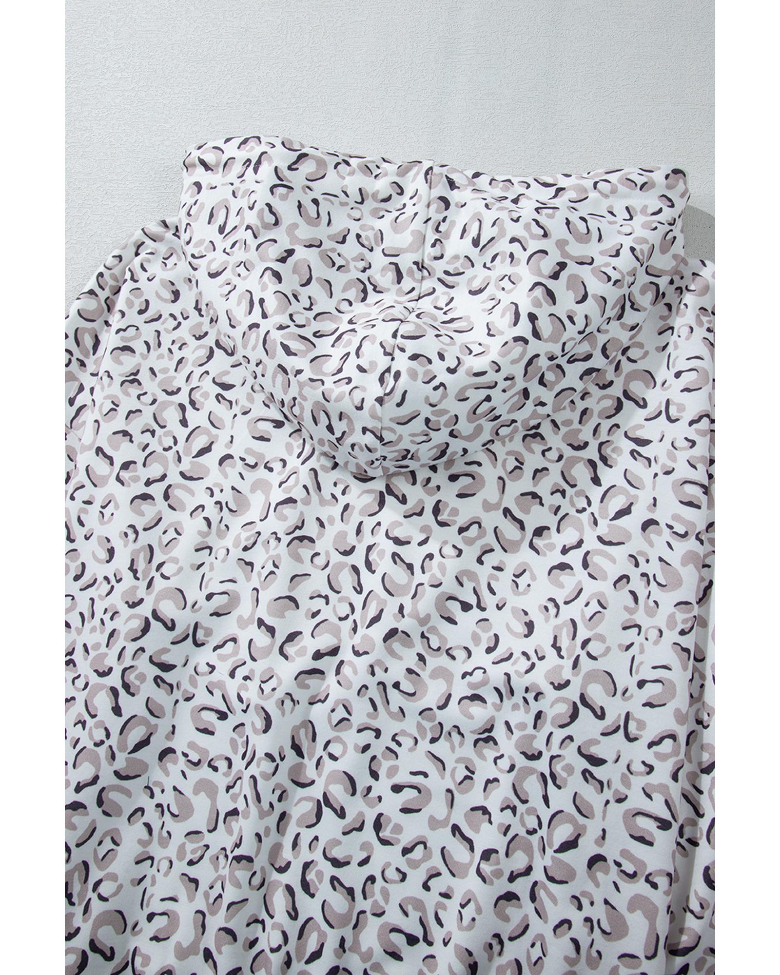 White Classic Leopard Hoodie and Shorts Set - XL 4