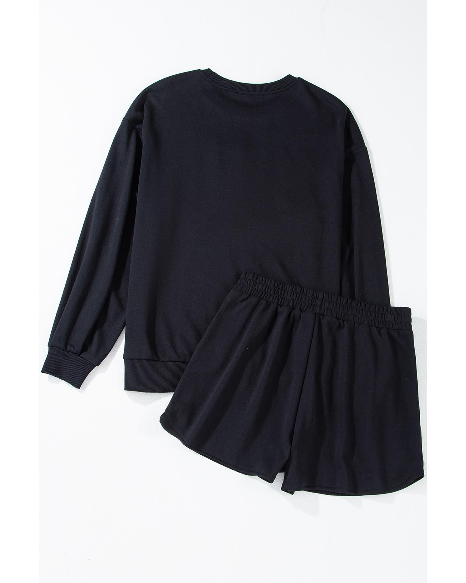 Black Sequined COFFEE Loose Fit Sweatshirt and Shorts Set - XL 4