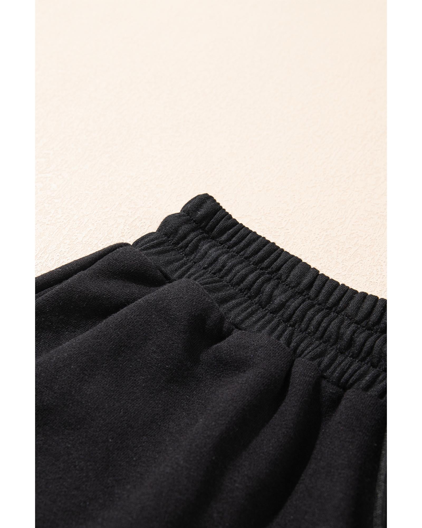 Black Zipper Stand Neck Top and Wide Leg Pants Set - XL 3