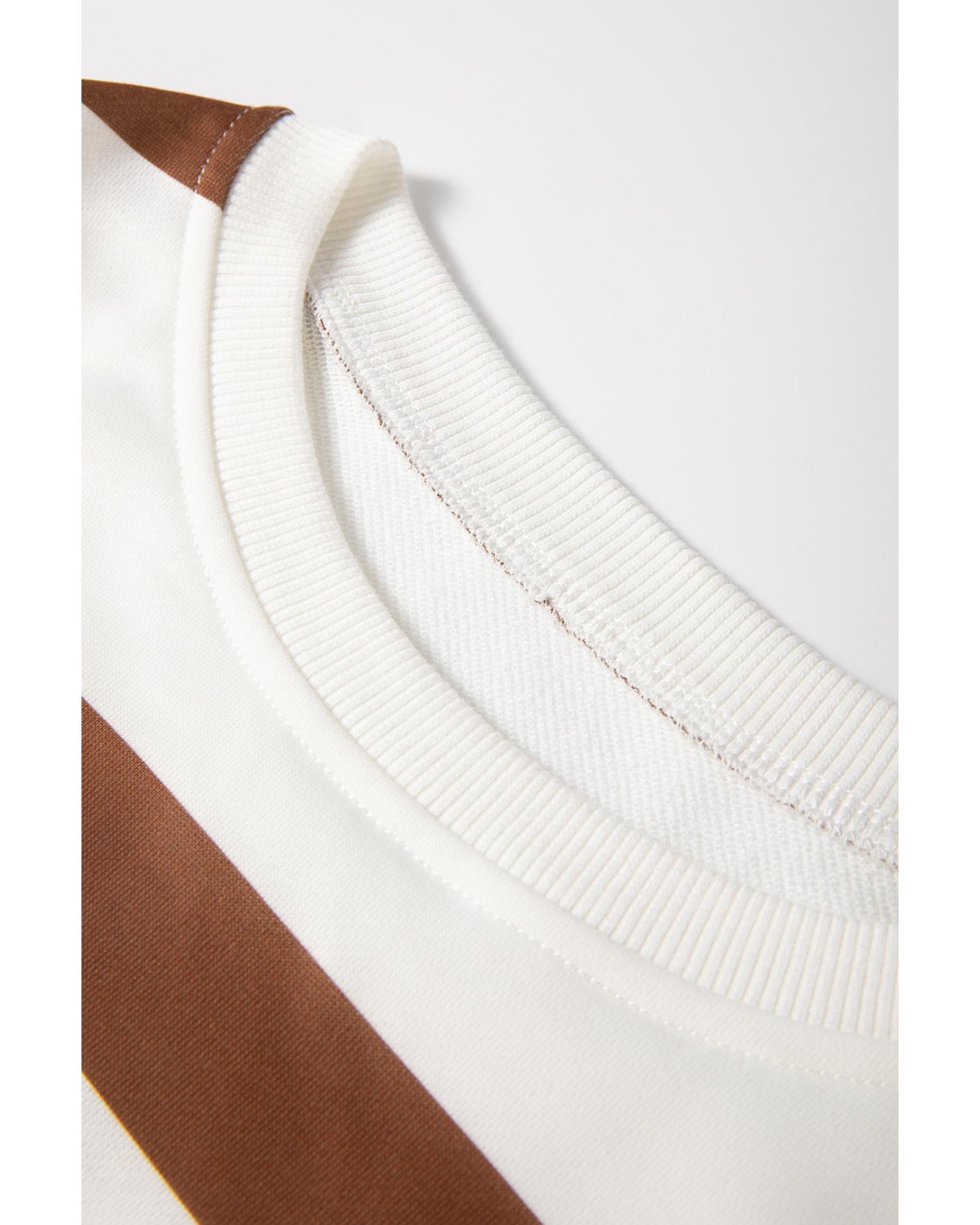Brown Stripe Striped Drop Shoulder Pullover and Jogger Pants Set - XL 6