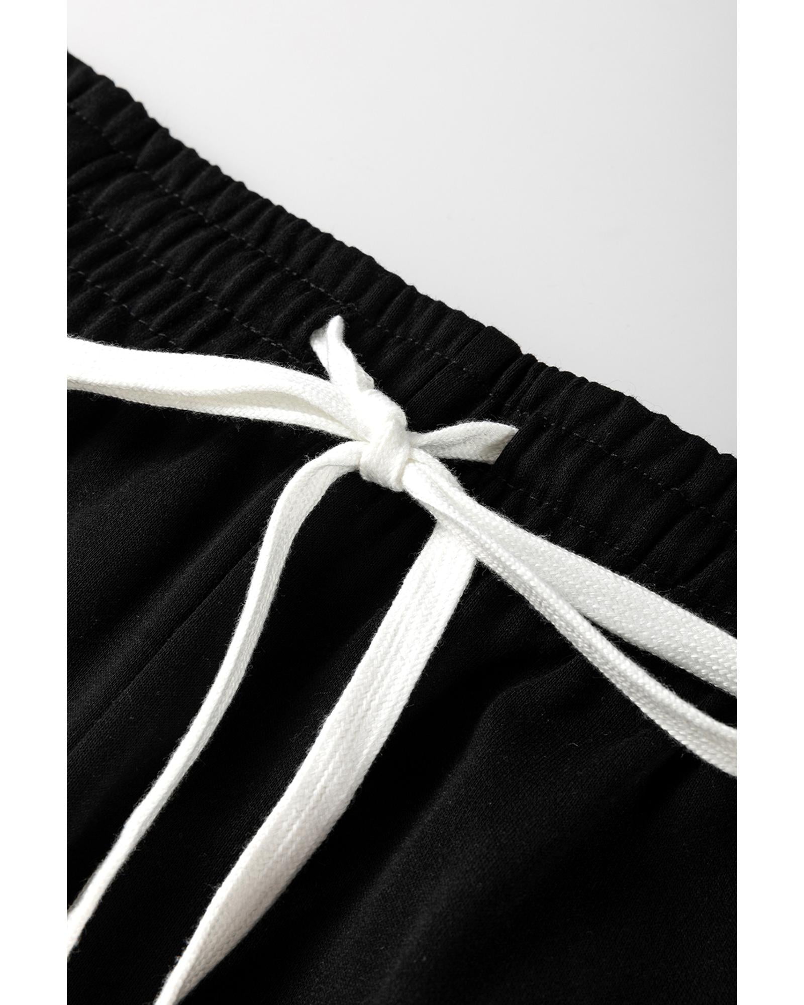 Black Stripe Drop Shoulder Pullover and Jogger Pants Set - S 4