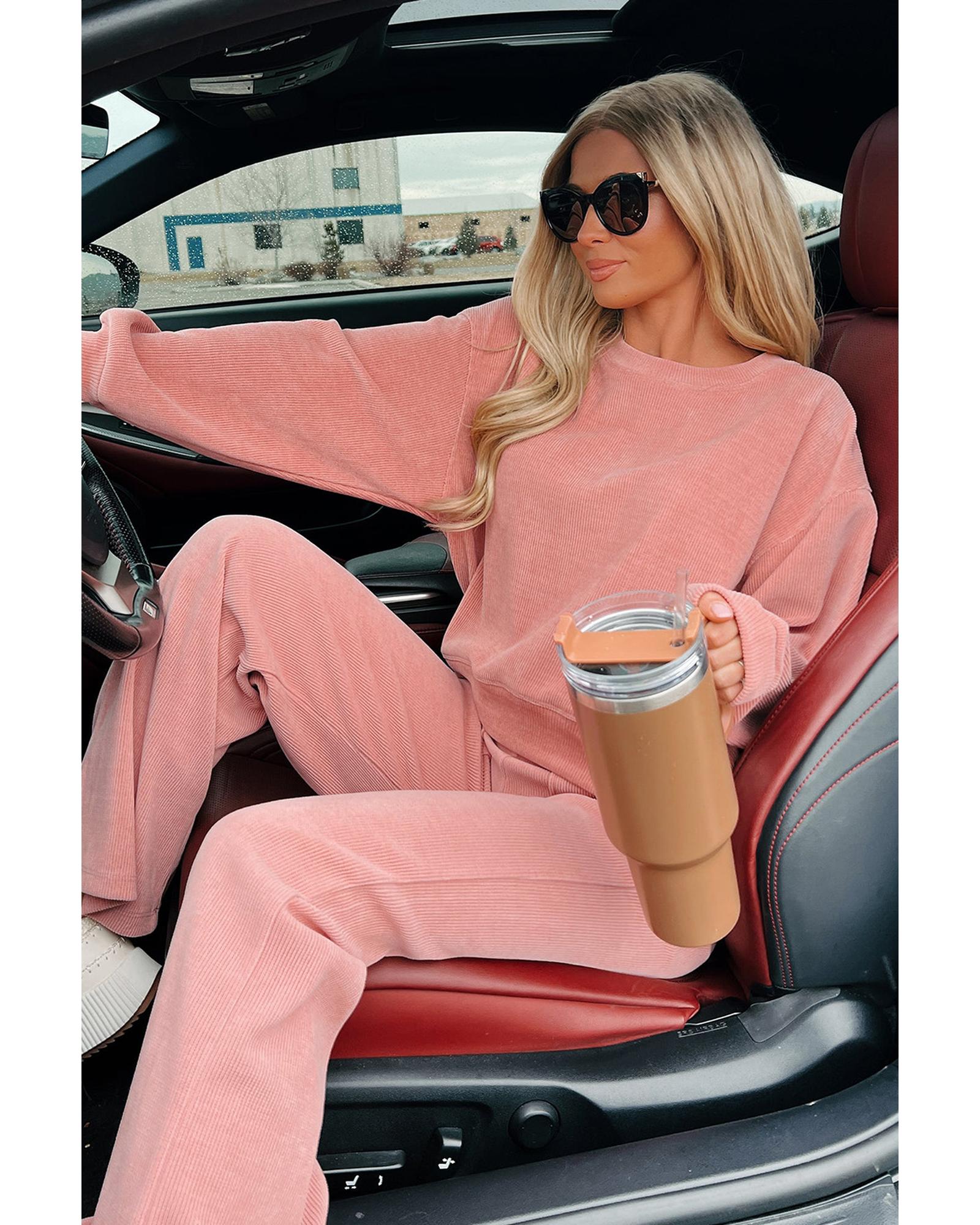 Blossom Ribbed Knit Drop Shoulder Pocketed Two Piece Lounge Set - L 7