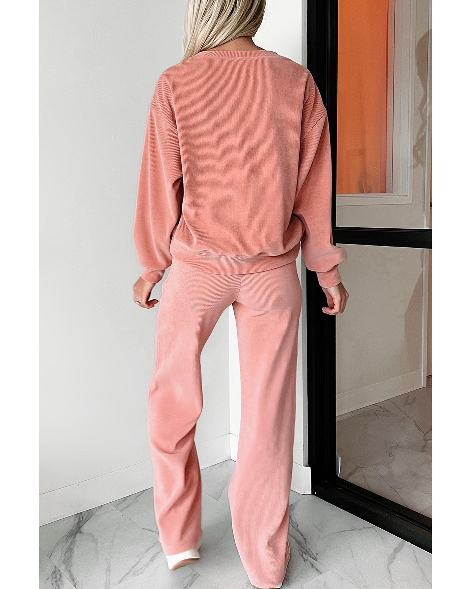 Blossom Ribbed Knit Drop Shoulder Pocketed Two Piece Lounge Set - S 4