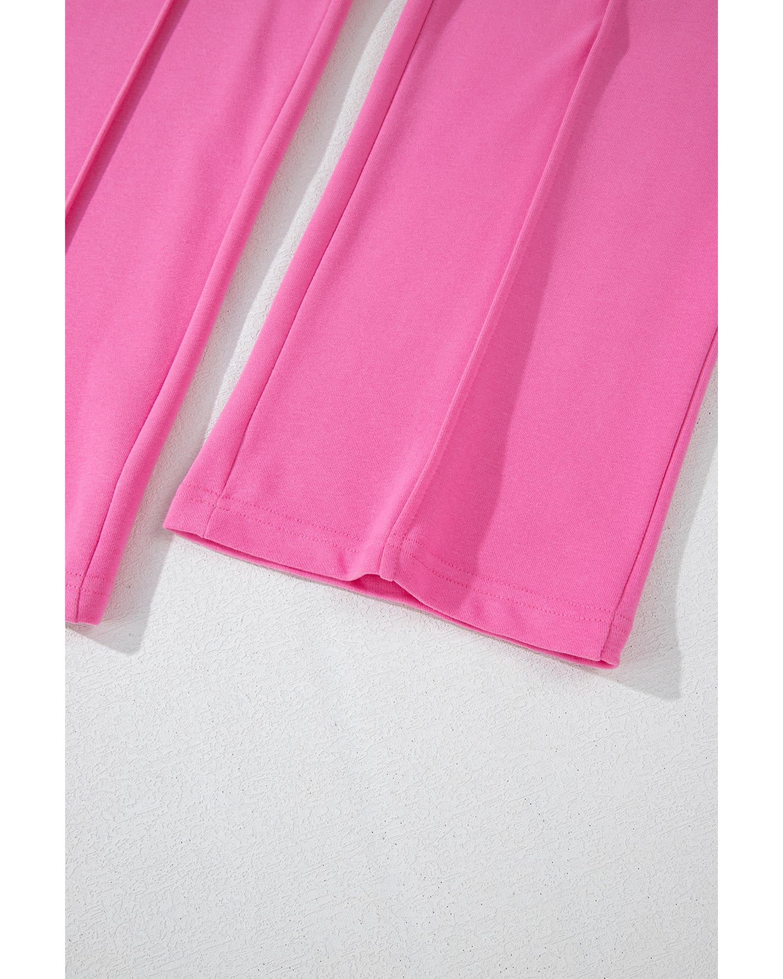 Bright Pink Solid Seamed Zipper Jacket and Drawstring Waist Pants Set - L 7
