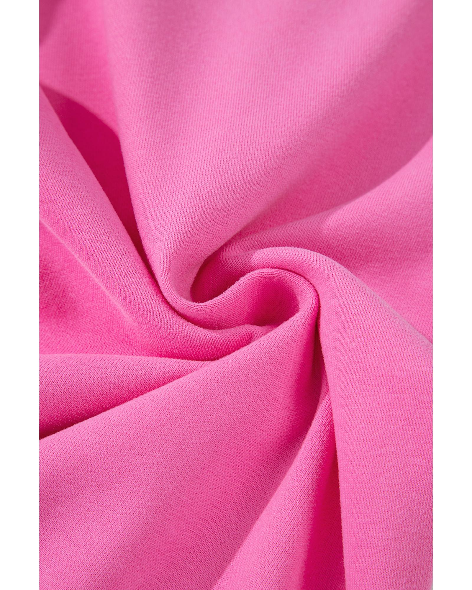 Bright Pink Solid Seamed Zipper Jacket and Drawstring Waist Pants Set - L 8