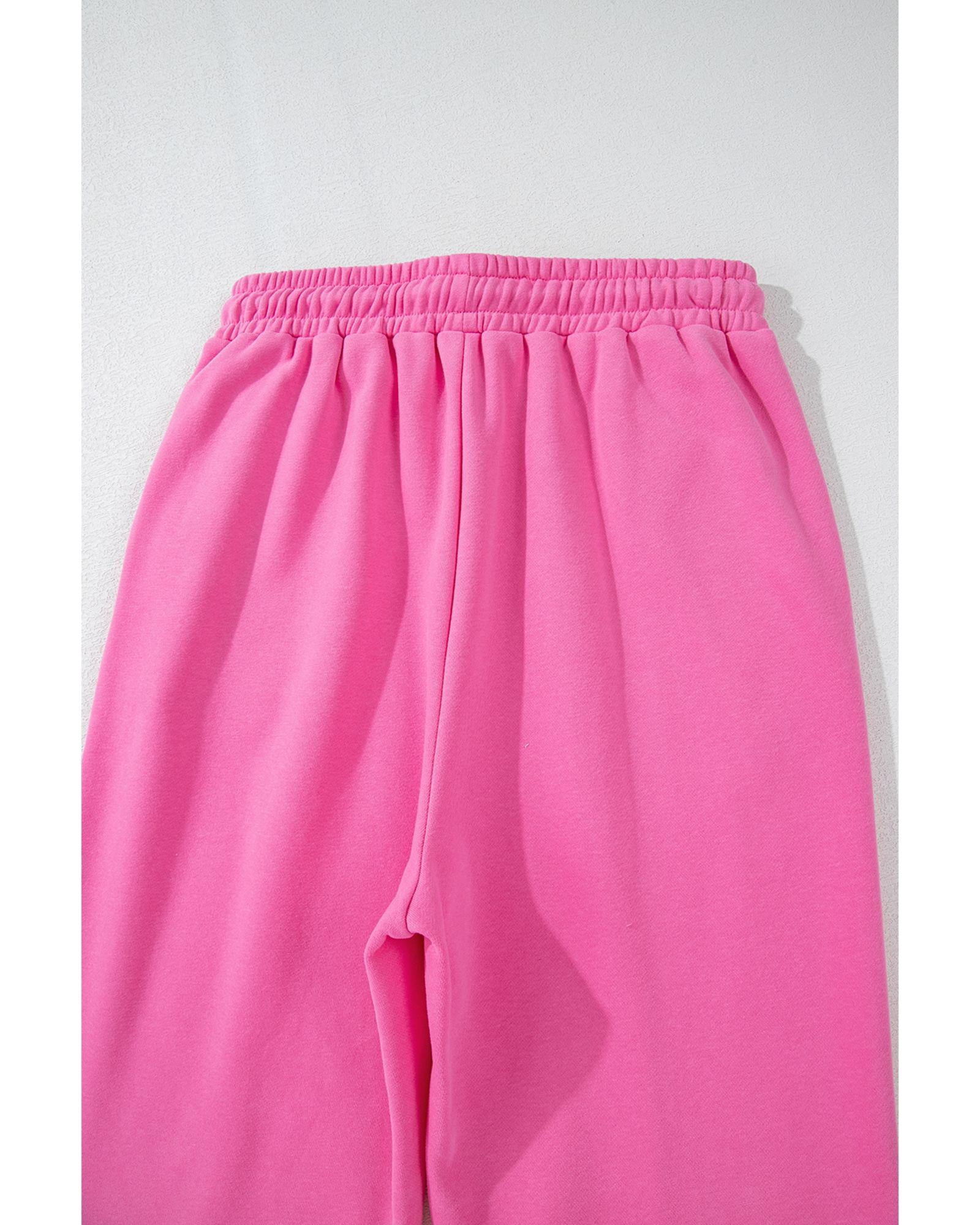 Bright Pink Solid Seamed Zipper Jacket and Drawstring Waist Pants Set - XL 6