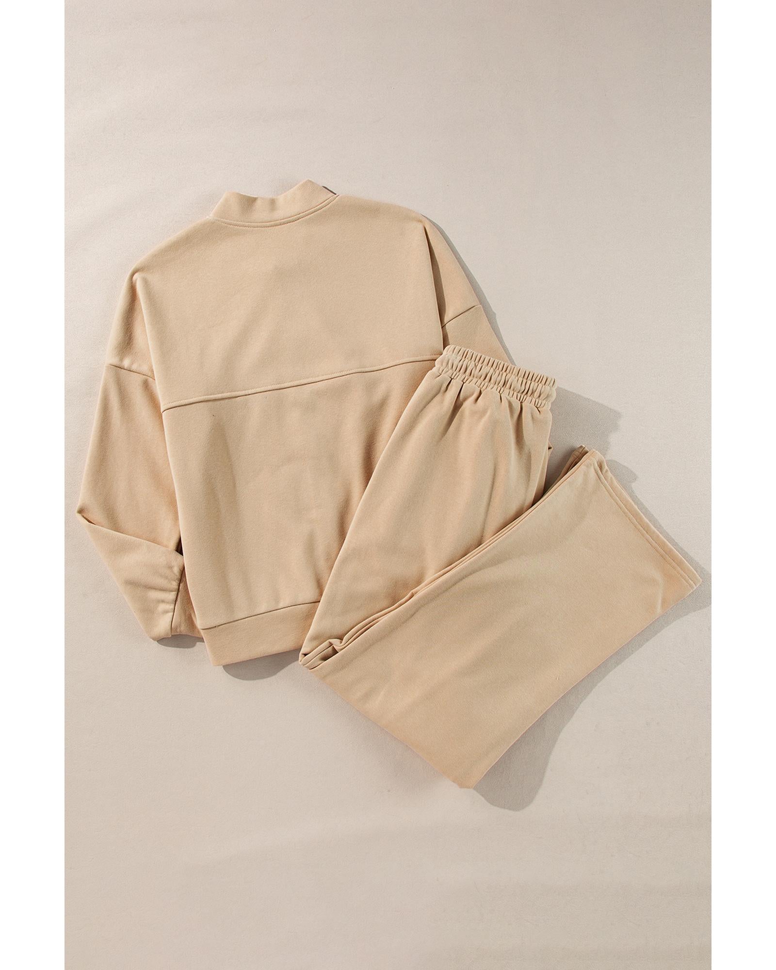 Apricot Solid Seamed Zipper Jacket and Drawstring Waist Pants Set - L 3