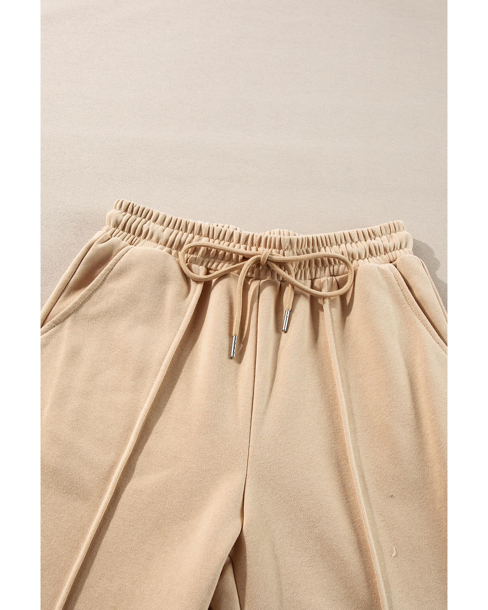 Apricot Solid Seamed Zipper Jacket and Drawstring Waist Pants Set - L 5