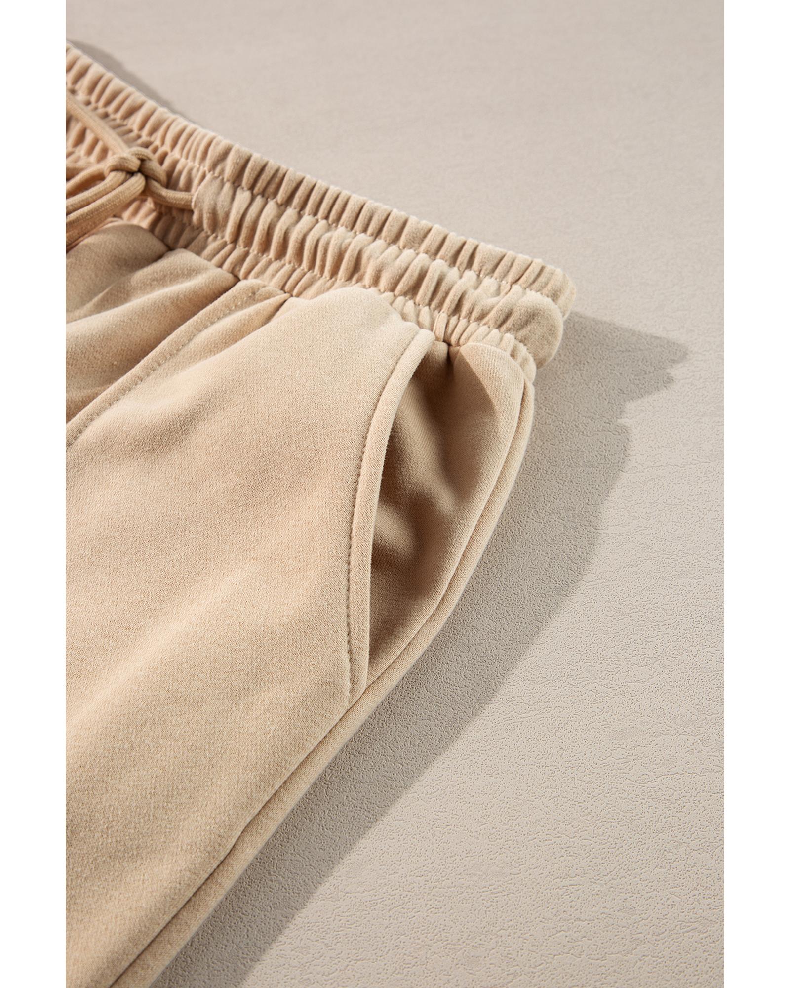 Apricot Solid Seamed Zipper Jacket and Drawstring Waist Pants Set - S 7