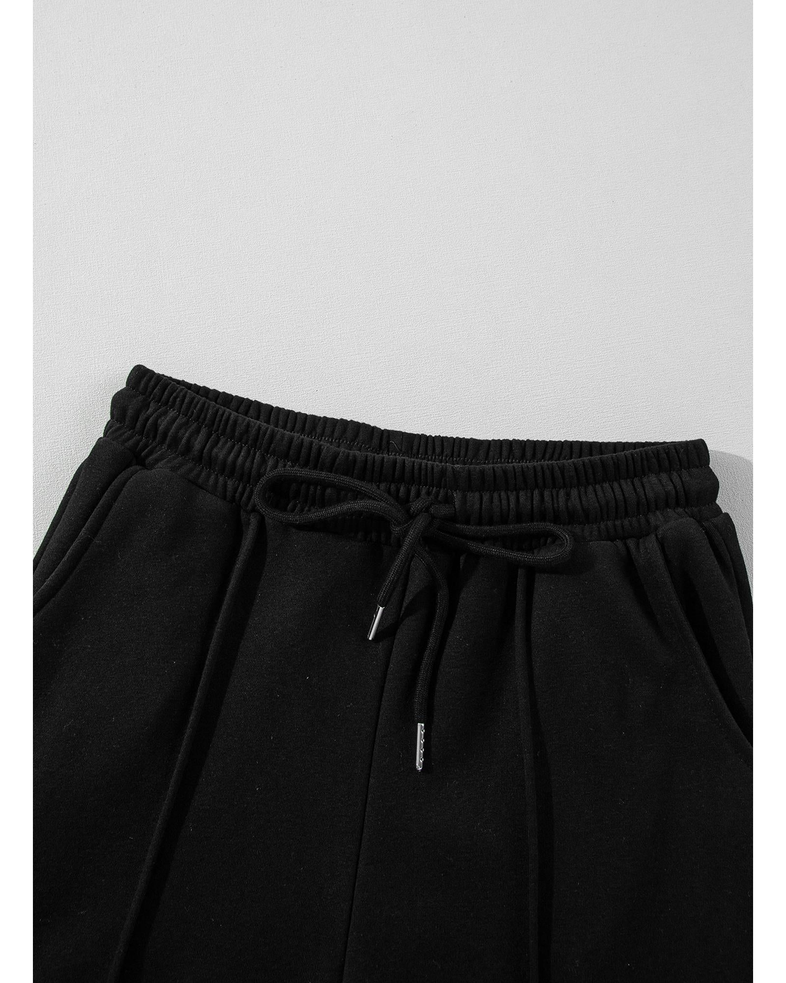 Black Solid Seamed Zipper Jacket and Drawstring Waist Pants Set - L 3