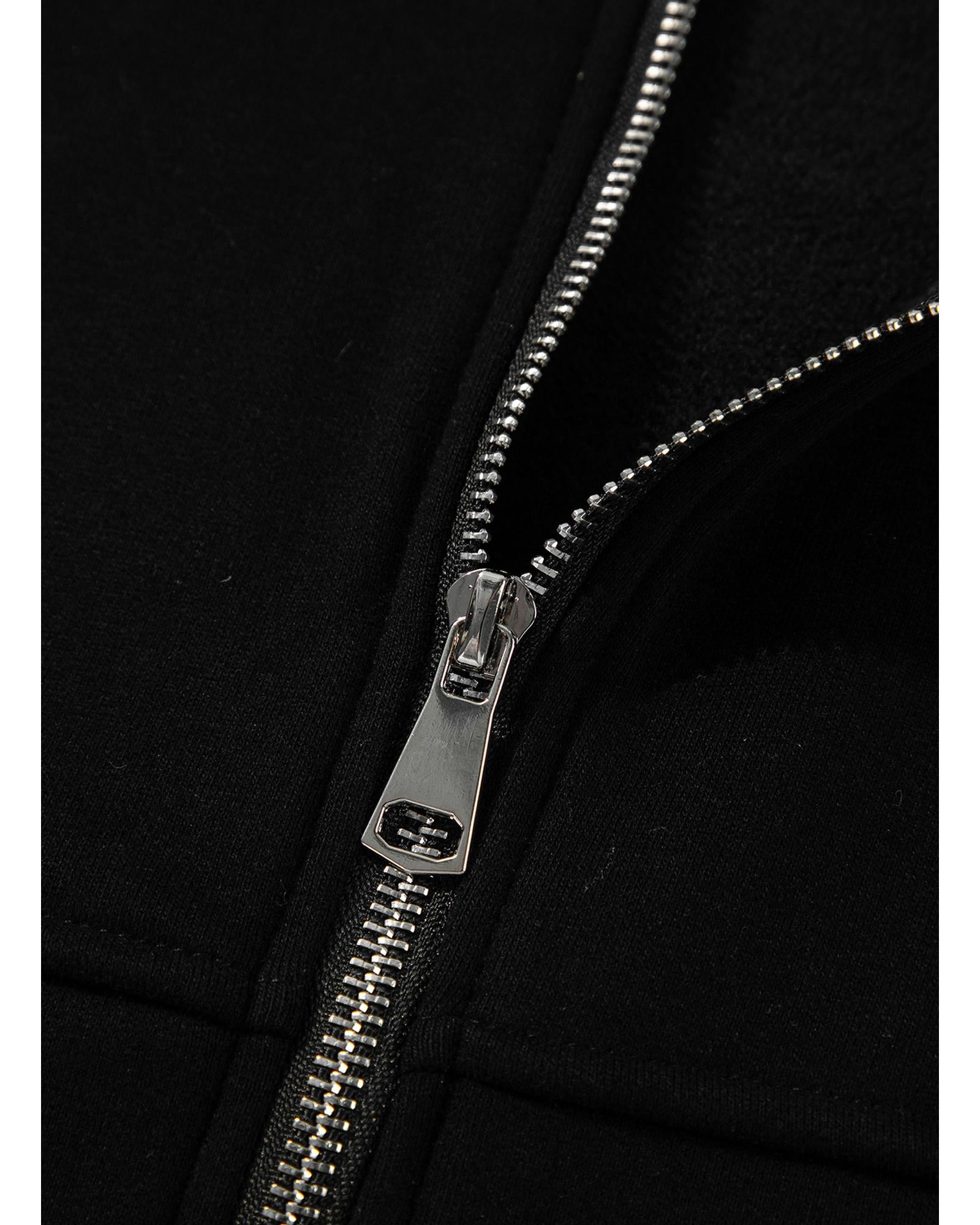 Black Solid Seamed Zipper Jacket and Drawstring Waist Pants Set - S 5