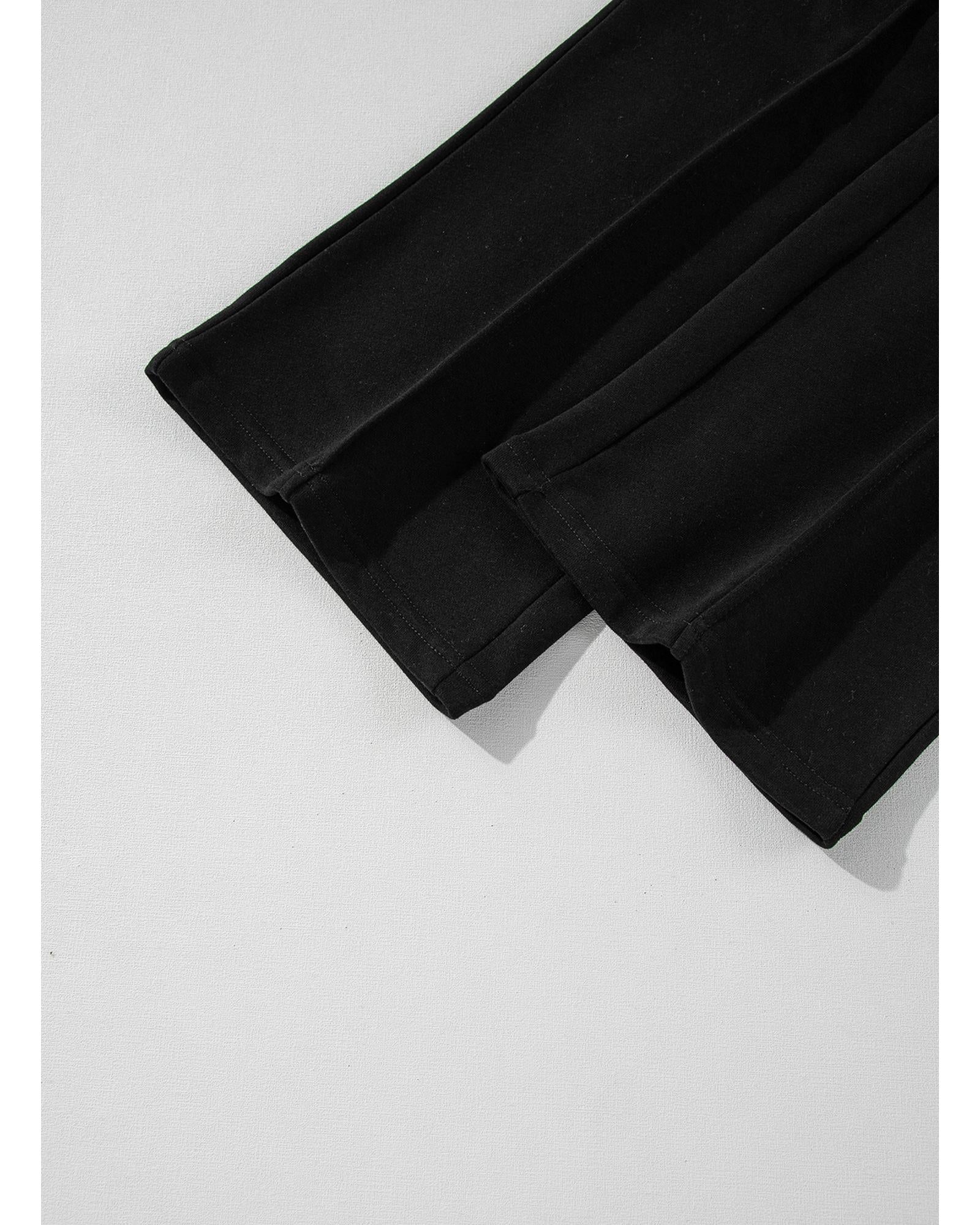 Black Solid Seamed Zipper Jacket and Drawstring Waist Pants Set - S 8