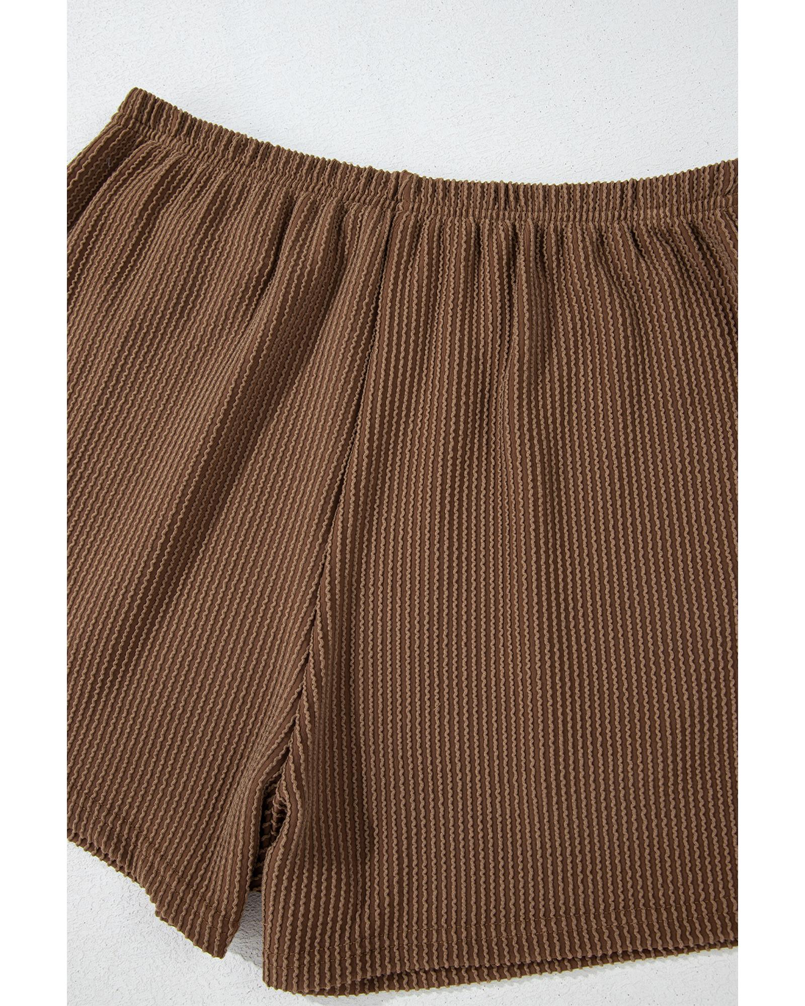 Chestnut Corded Knit Long Sleeve Top and High Waist Shorts Set - L 7