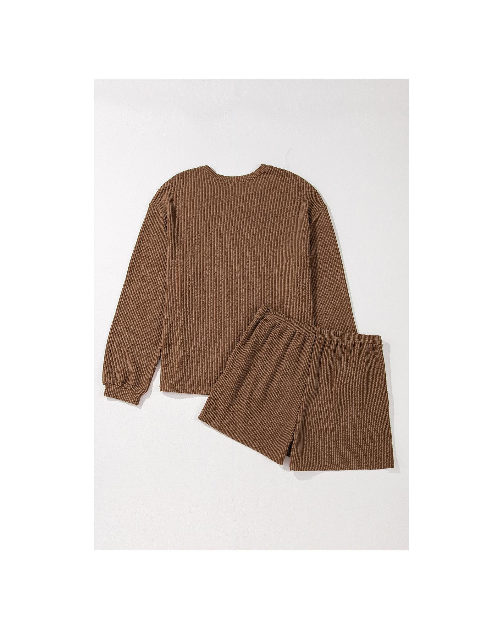 Chestnut Corded Knit Long Sleeve Top and High Waist Shorts Set - XL 5