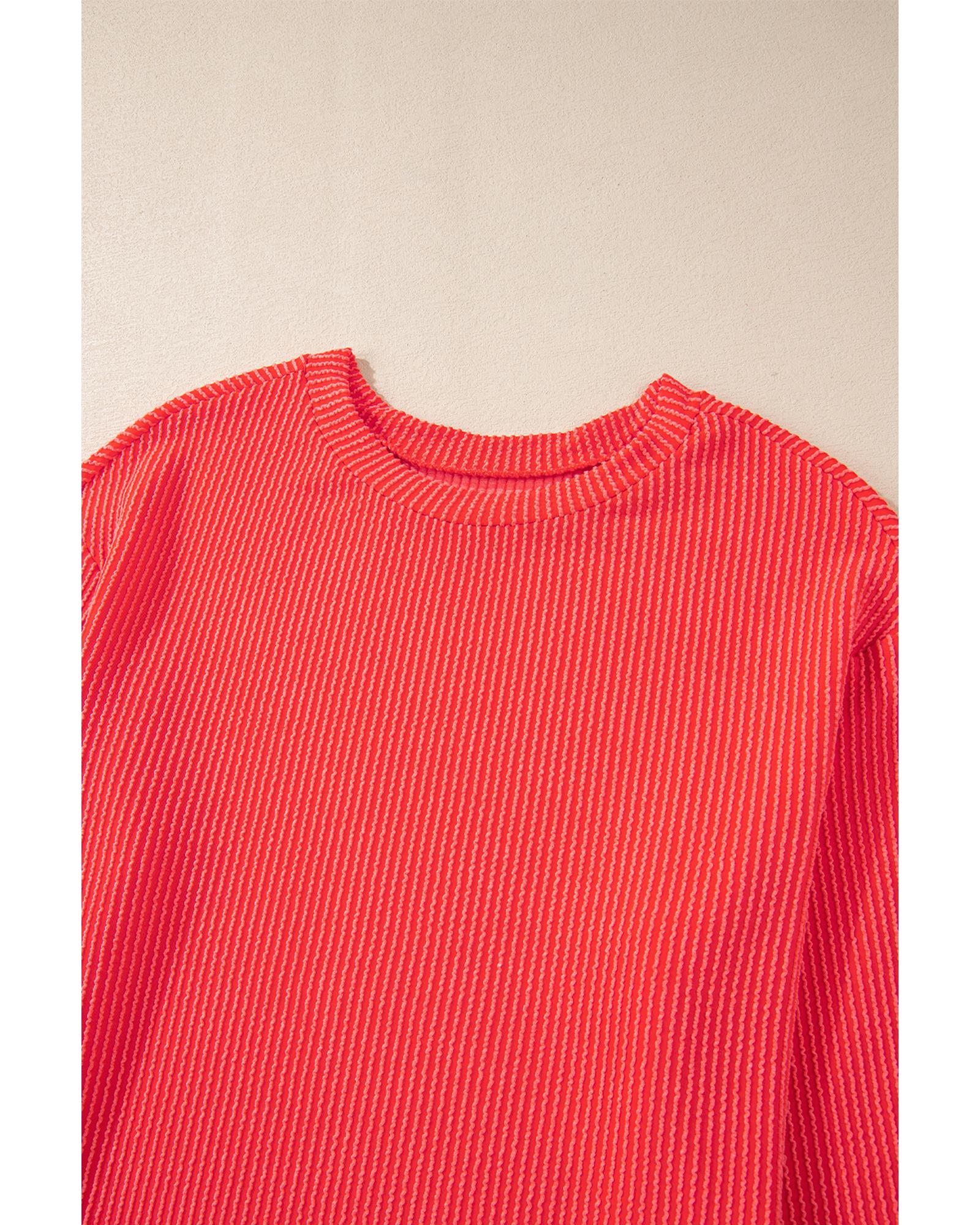 Casual Corded Knit Long Sleeve Top and High Waist Shorts Set - 2XL 7