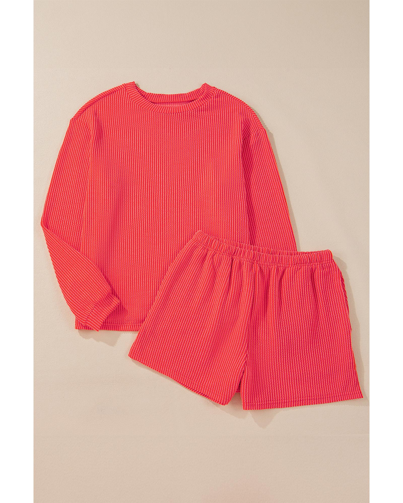 Casual Corded Knit Long Sleeve Top and High Waist Shorts Set - L 5