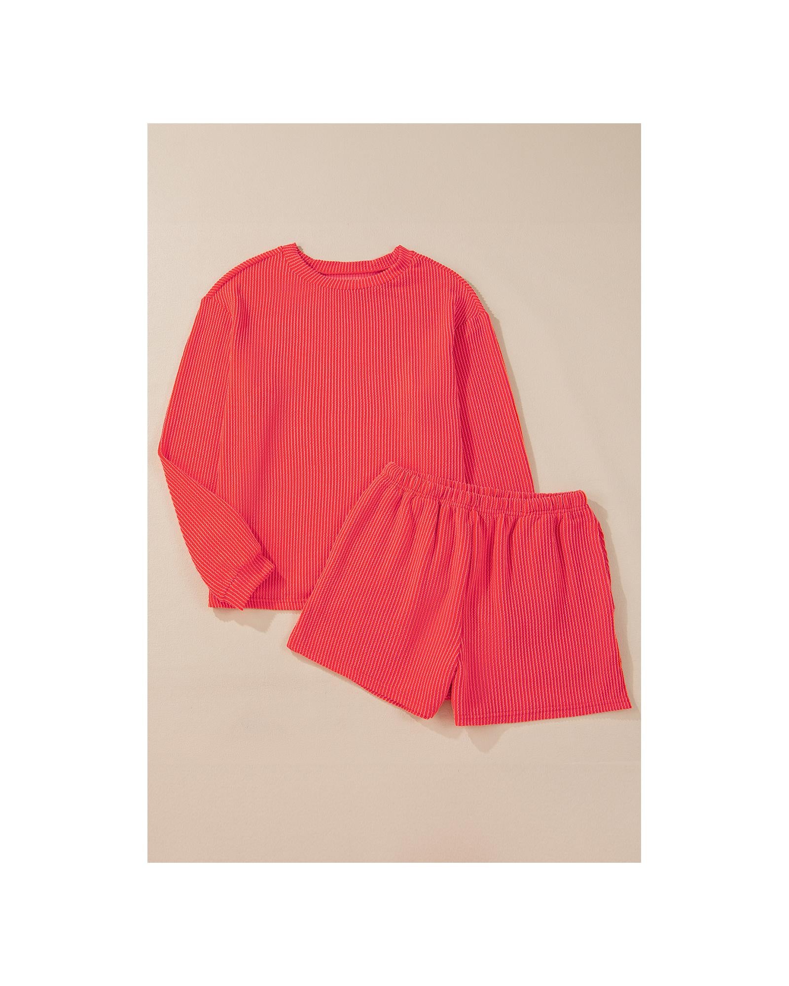 Casual Corded Knit Long Sleeve Top and High Waist Shorts Set - XL 5