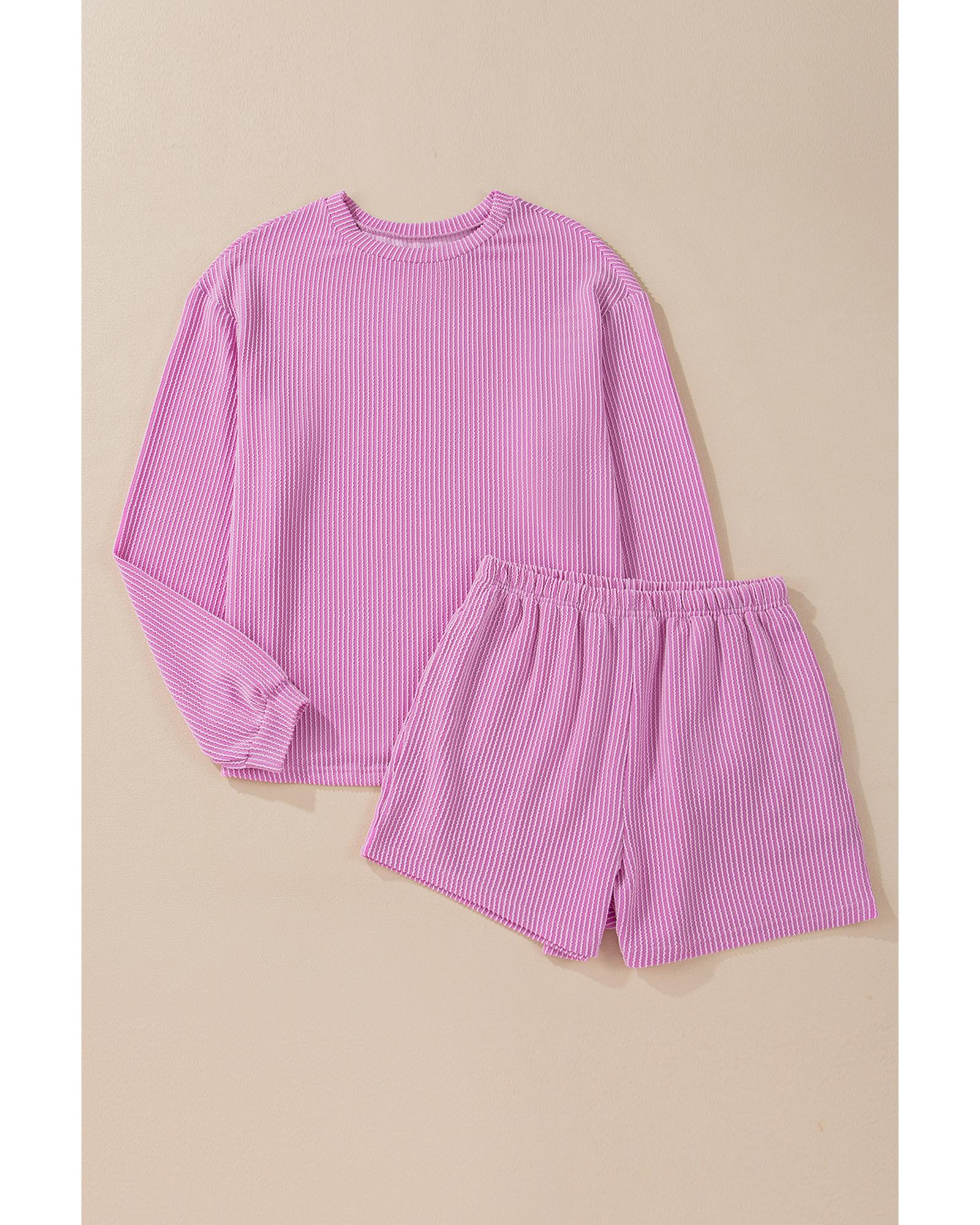 Phalaenopsis Corded Knit Long Sleeve Top and High Waist Shorts Set - XL 6