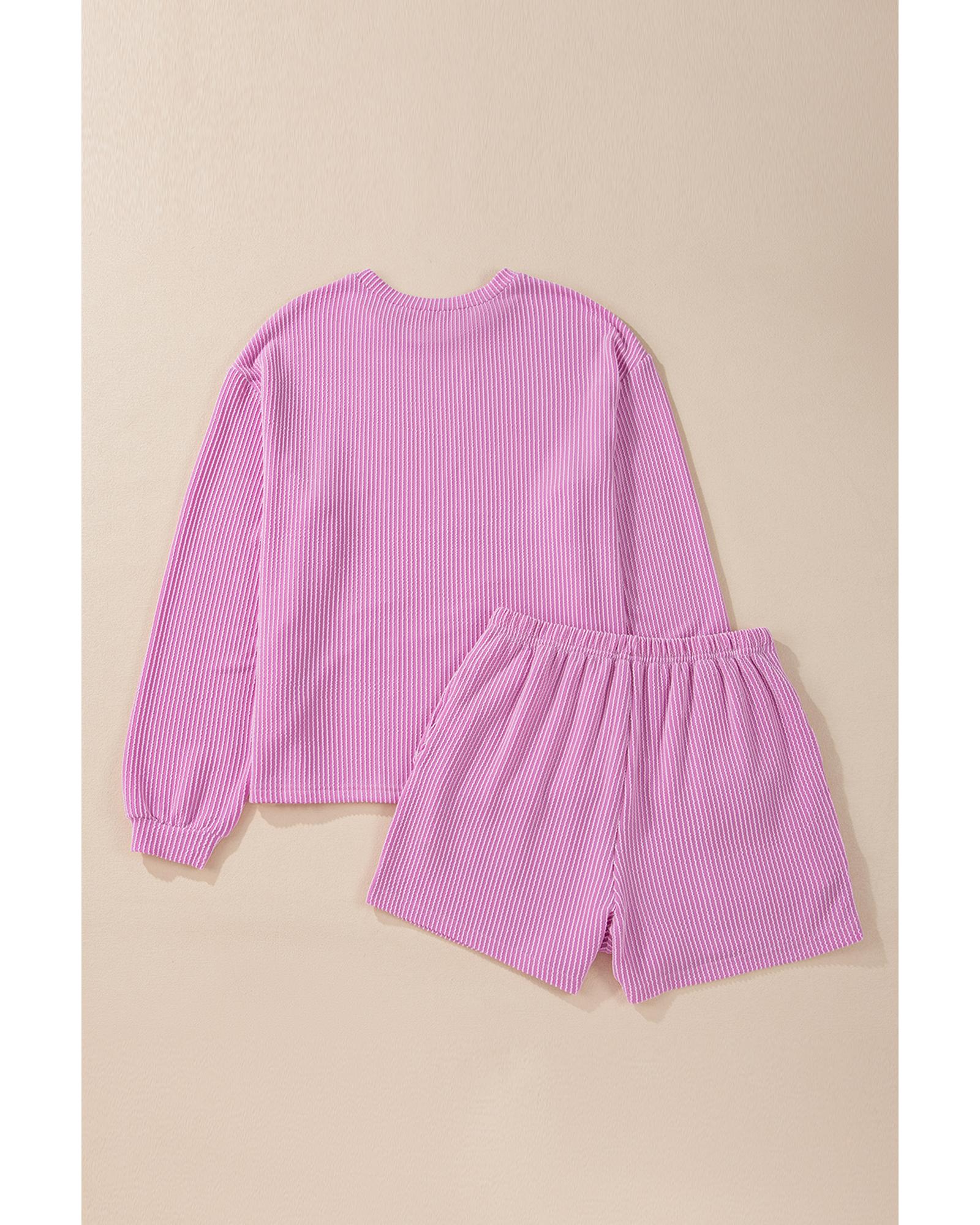 Phalaenopsis Corded Knit Long Sleeve Top and High Waist Shorts Set - XL 8